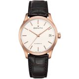  Zenith Mens 18kt Rose Gold Rubber Brown 38mm 