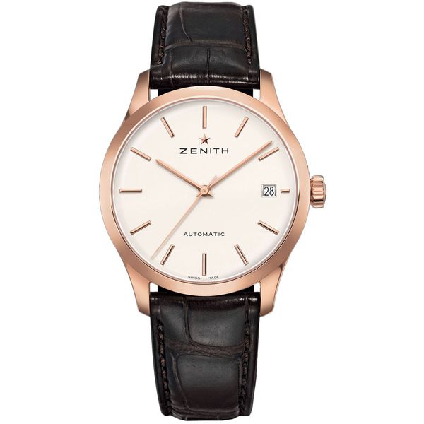 Zenith Mens 18kt Rose Gold Rubber Brown 38mm