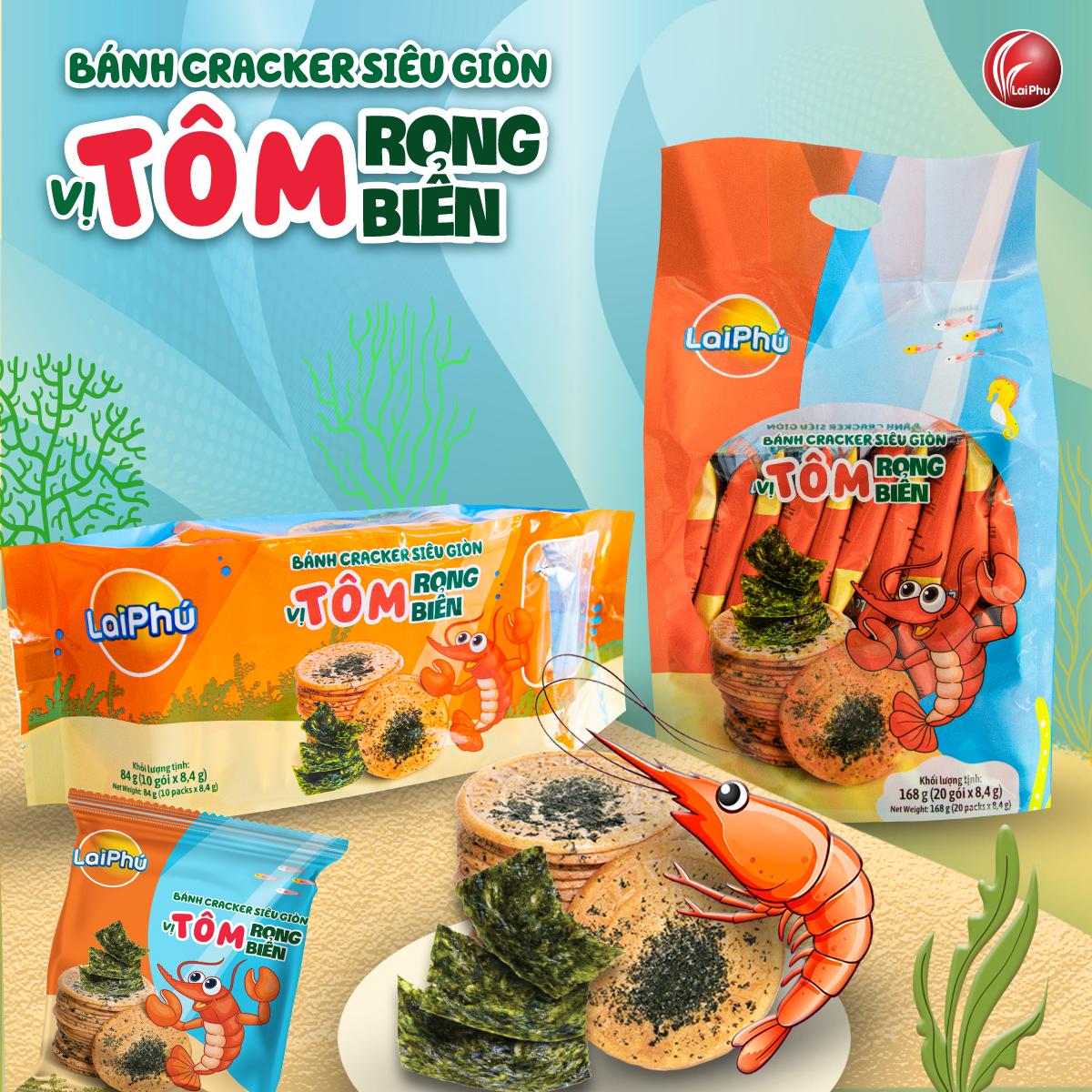 Bánh Cracker Siêu Giòn Vị Tôm Rong Biển 84G