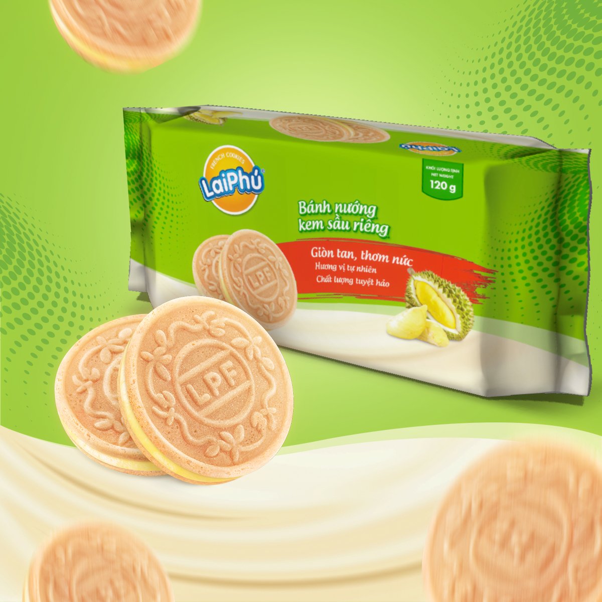 Bánh Cookies Lai Phú Kem Sầu Riêng 120G