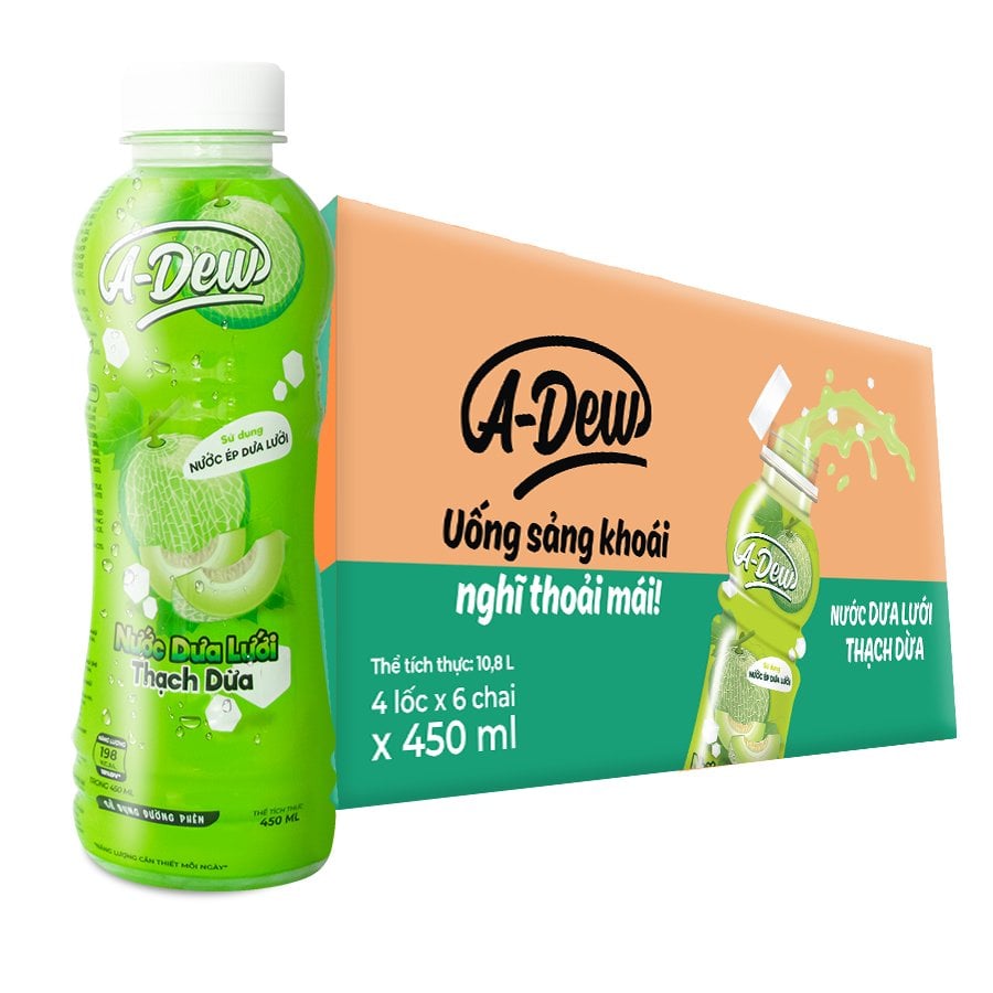 Nước Dưa Lưới Thạch Dừa A-Dew Chai 450ml