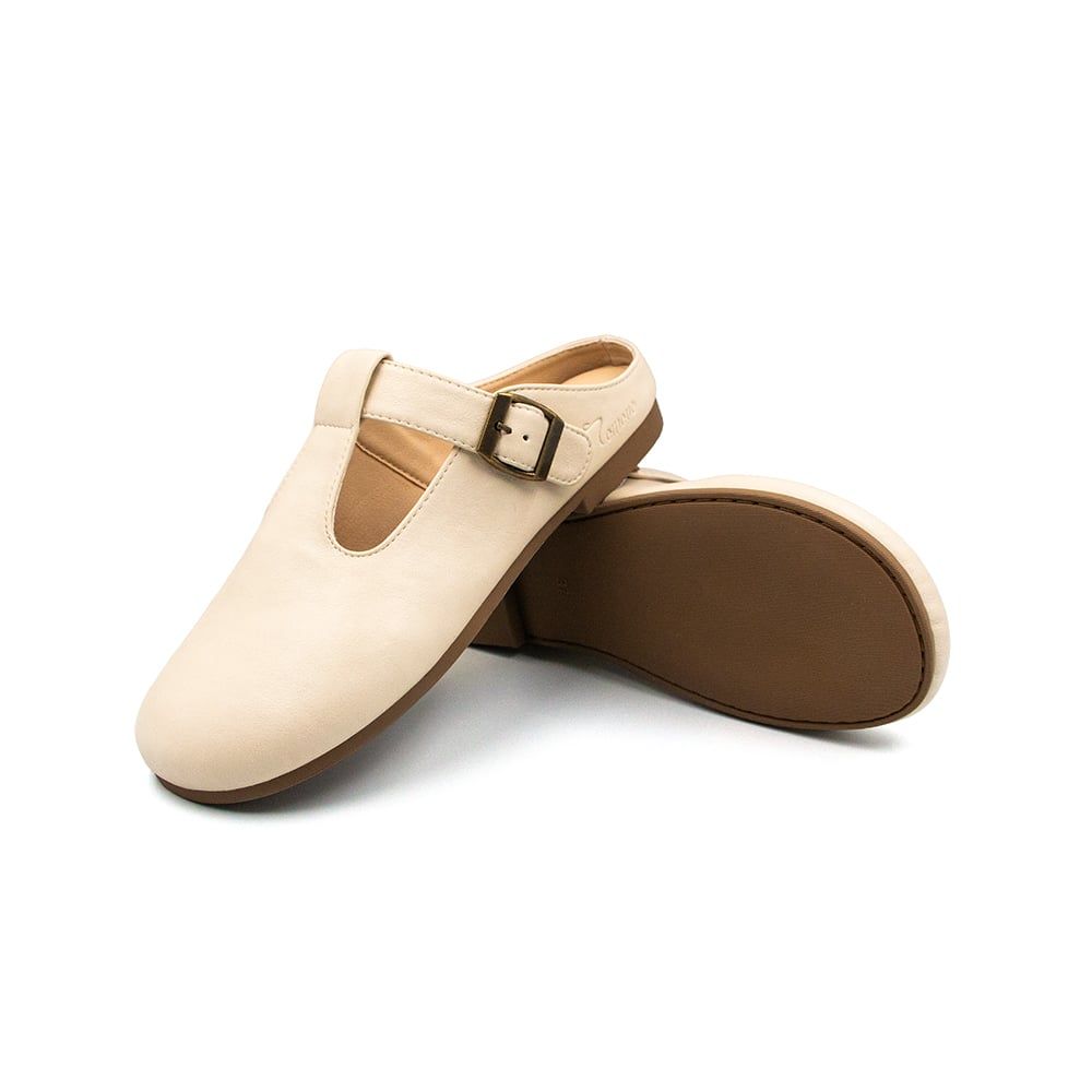  Giày Mule Nữ Quai Chữ T Da PU TOMOYO TMW33209 - Kem 