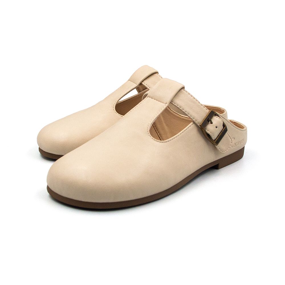 Giày Mule Nữ Quai Chữ T Da PU TOMOYO TMW33209 - Kem 