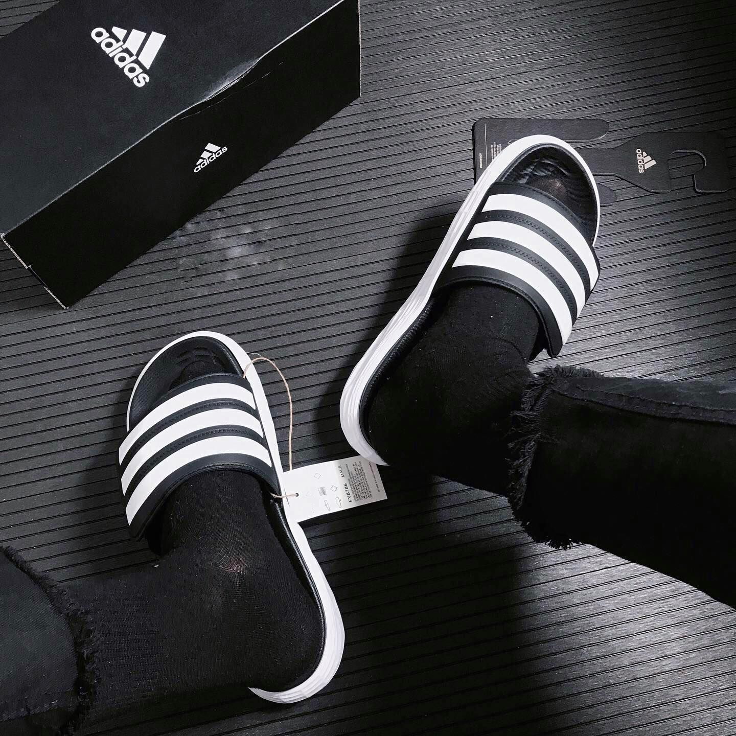  0195 - HÀNG CHÍNH HÃNG - DÉP ADIDAS DURAMO SL SLIDE - ĐEN SỌC TRẮNG - *BLACK/WHITE* - 2021** - Code: FY8786 