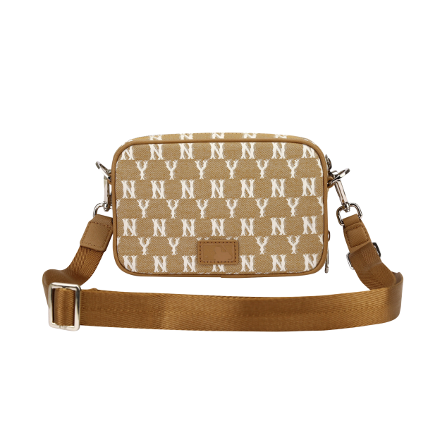  0430 - HÀNG CHÍNH HÃNG - TÚI MLB ĐEO CHÉO Monogram (Mini) Cross Bag New York Yankees *Beige* - Code: 32BGDM111-50B 