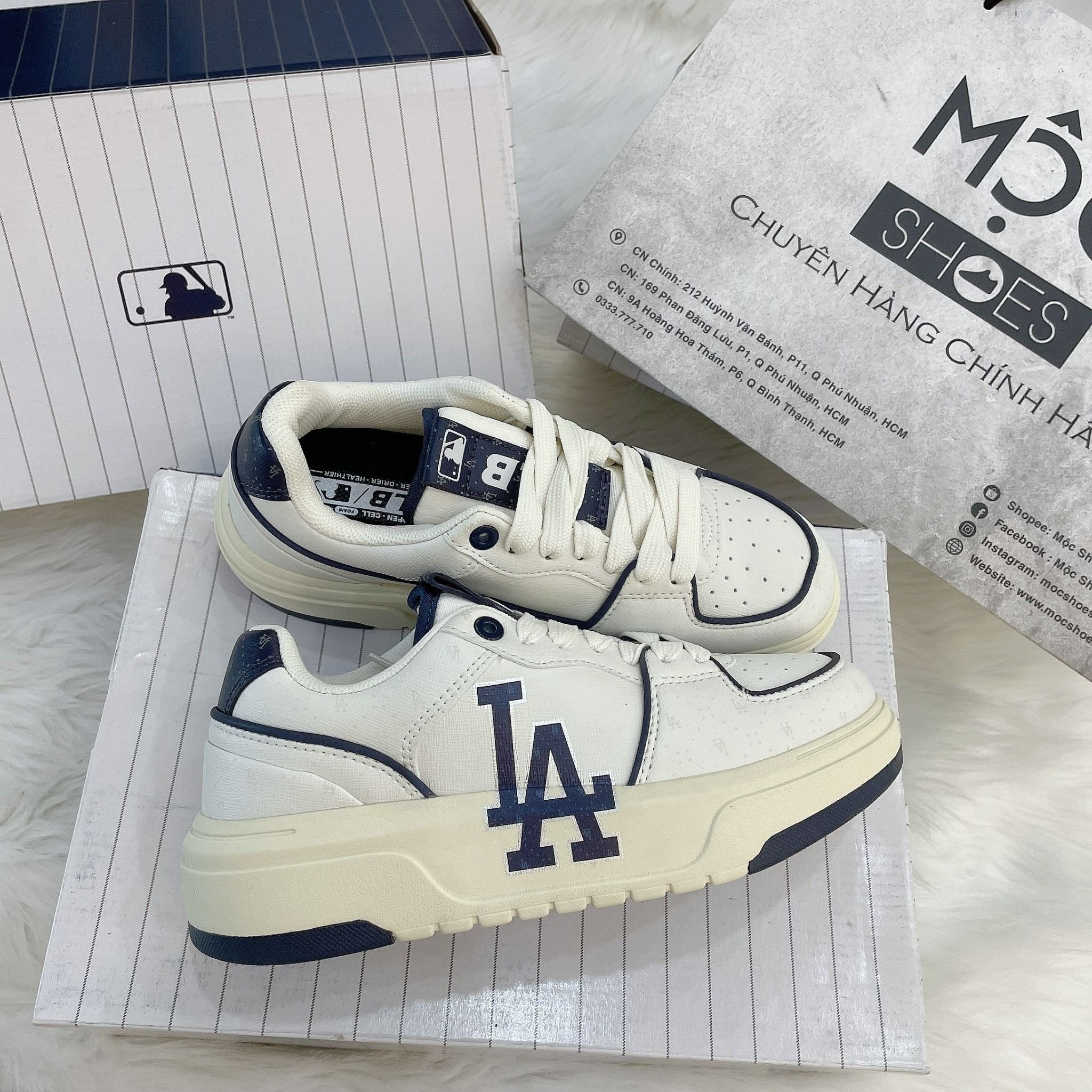  1977 - HÀNG CHÍNH HÃNG - GIÀY MLB CHUNKY LINER MONO BASIC LA 'WHITE/NAVY' [ 3ASXCBO3N 07NYD ] 