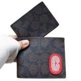  1788 - HÀNG CHÍNH HÃNG - Ví Coach Ngắn *Nâu Đậm* Logo Coach Viền Đỏ 850K *2024* 