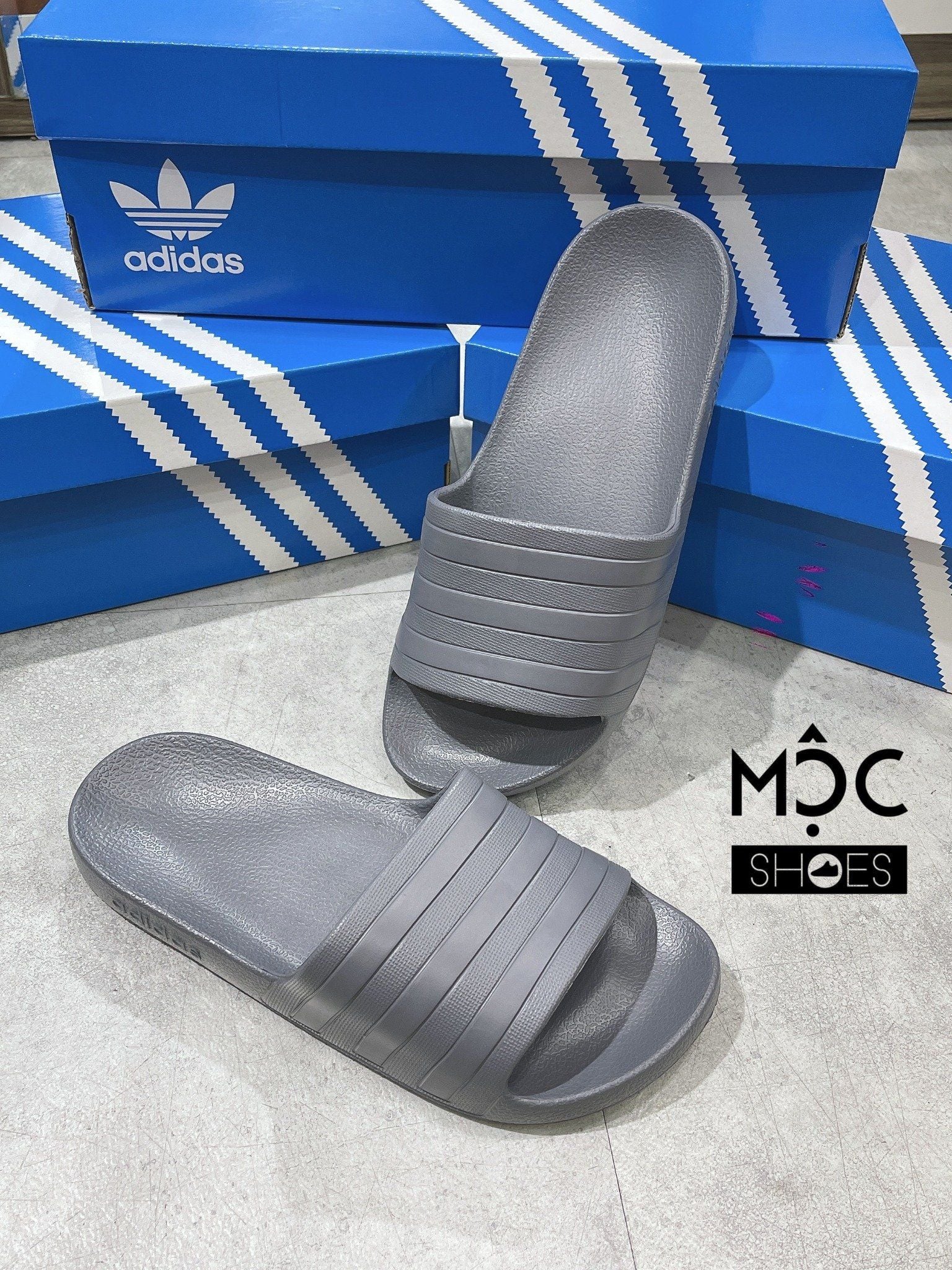  0222 - HÀNG CHÍNH HÃNG - DÉP ADILETTE AQUA SLIDE - XÁM - *FULL GREY* - 2022** 