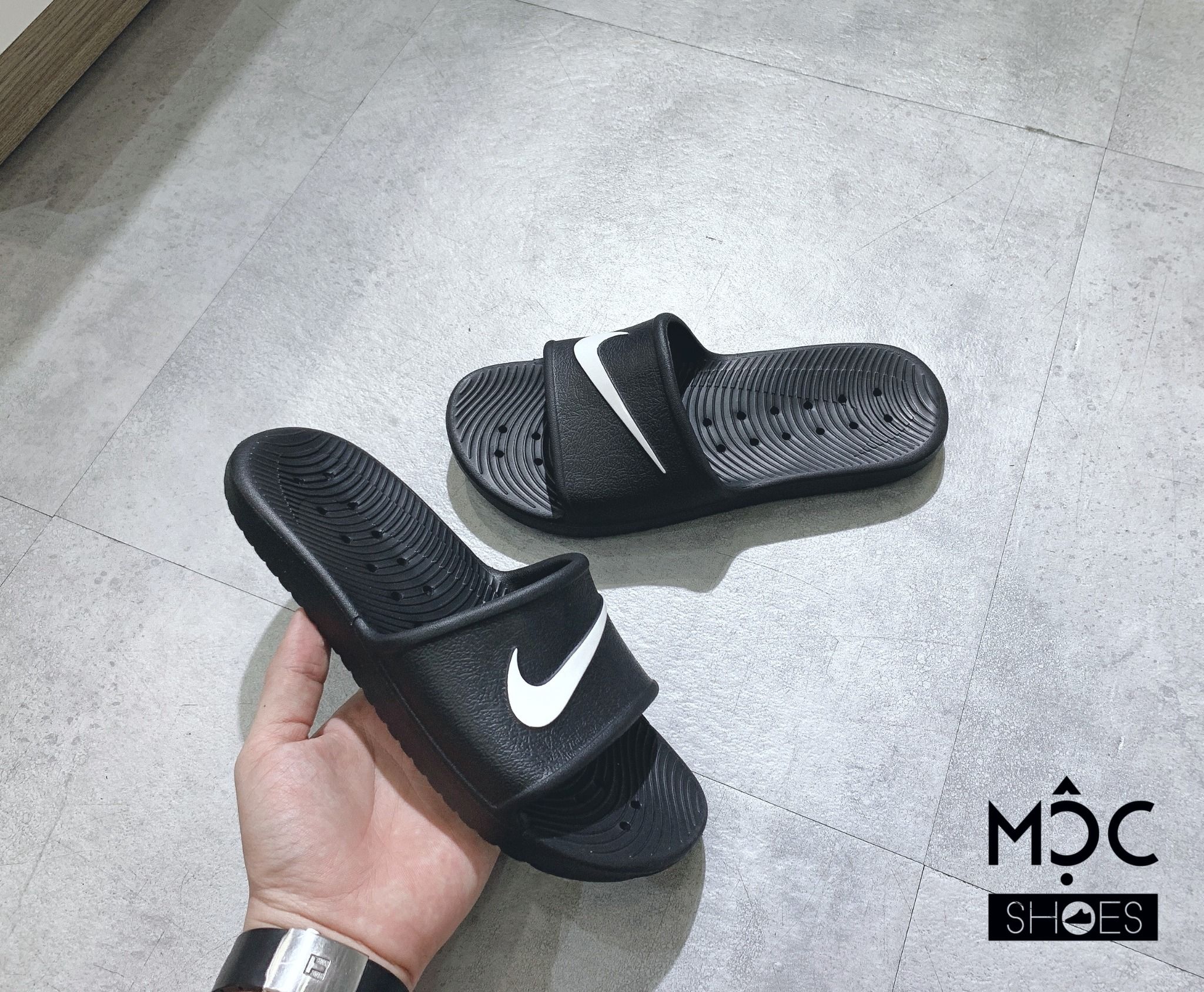 0504 - HÀNG CHÍNH HÃNG - DÉP NIKE KAWA SHOWER - * BLACK/WHITE LOGO* - – MỘC  SHOES