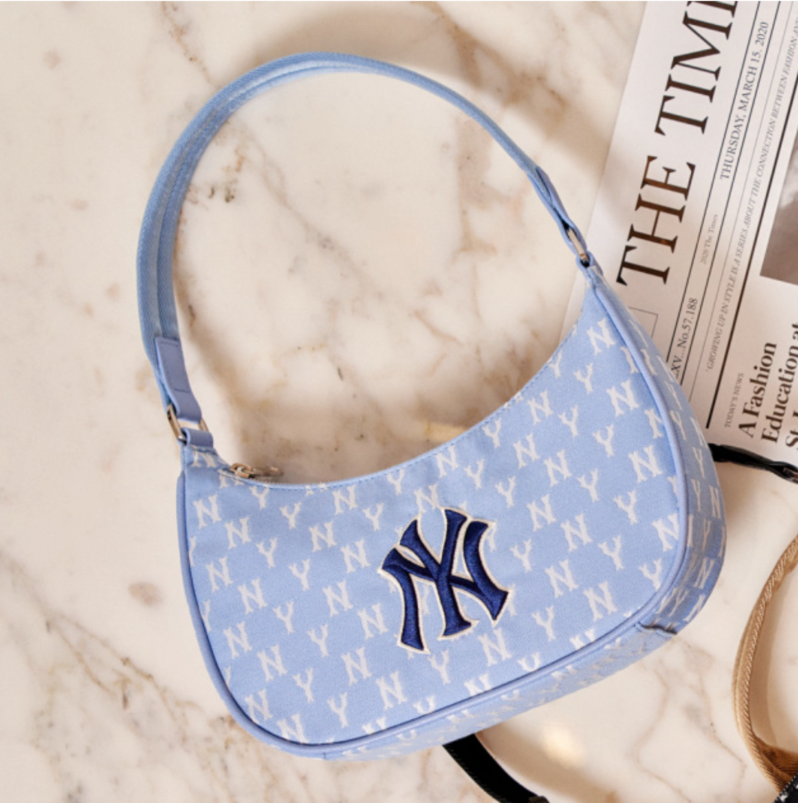  0435 - HÀNG CHÍNH HÃNG - TÚI MLB MONOGRAM HOBO BAG NEW YORK - *BABY BLUE* - CODE: 3ABQS012N-50BLL 