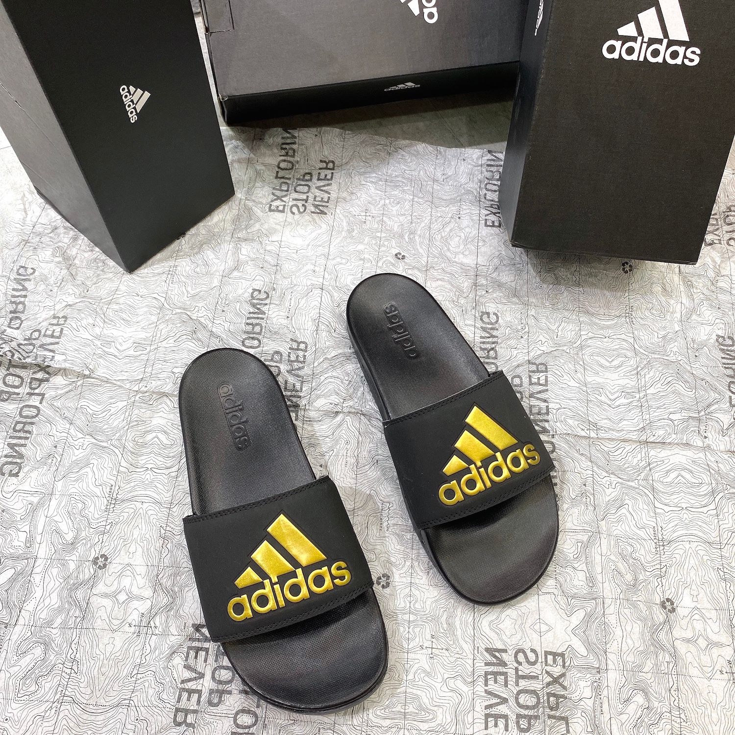  0329 - HÀNG CHÍNH HÃNG - DÉP ADIDAS CLOUDFOAM COMFORT - BIG LOGO - GOLD  (5) - Code: EG1850 