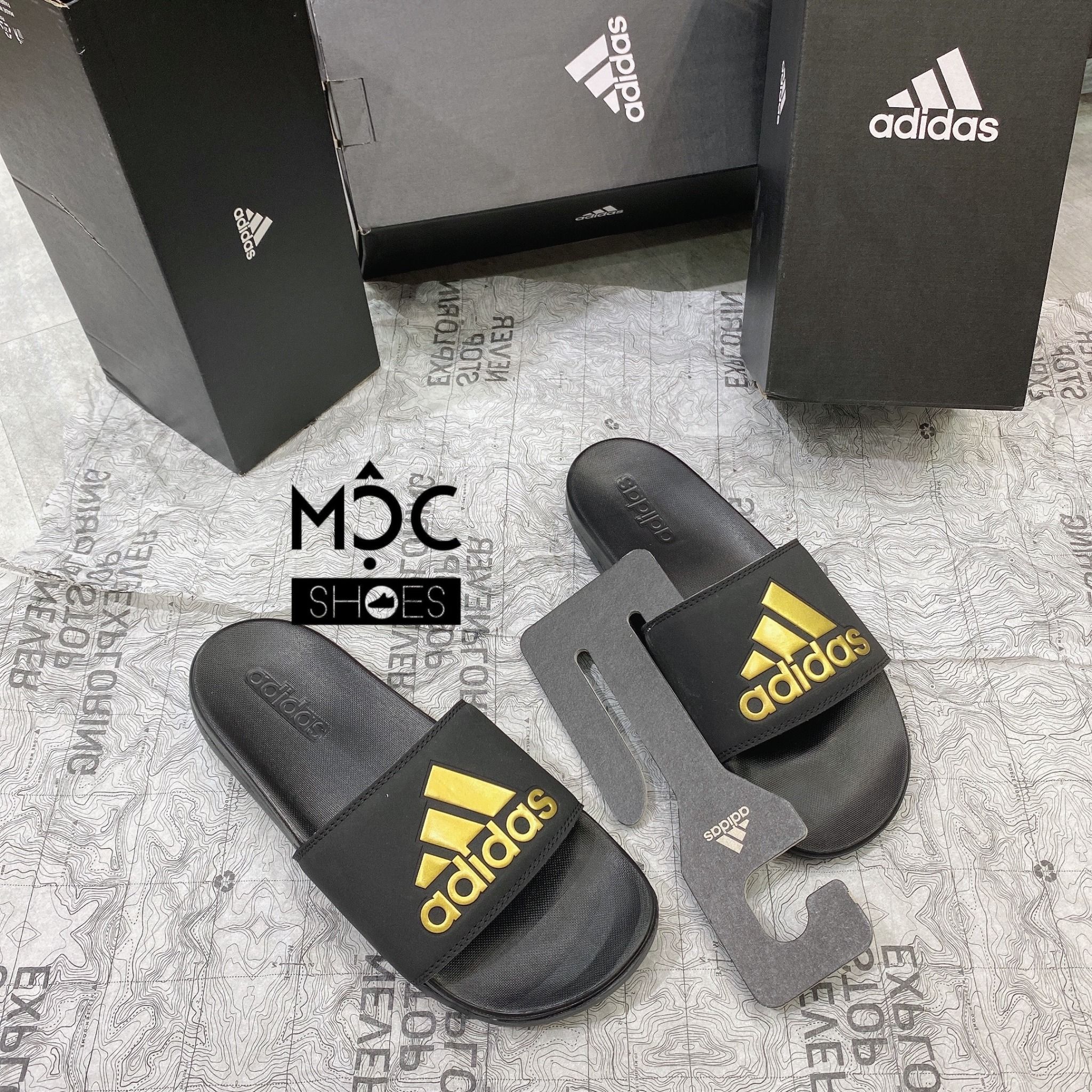  0329 - HÀNG CHÍNH HÃNG - DÉP ADIDAS CLOUDFOAM COMFORT - BIG LOGO - GOLD  (5) - Code: EG1850 