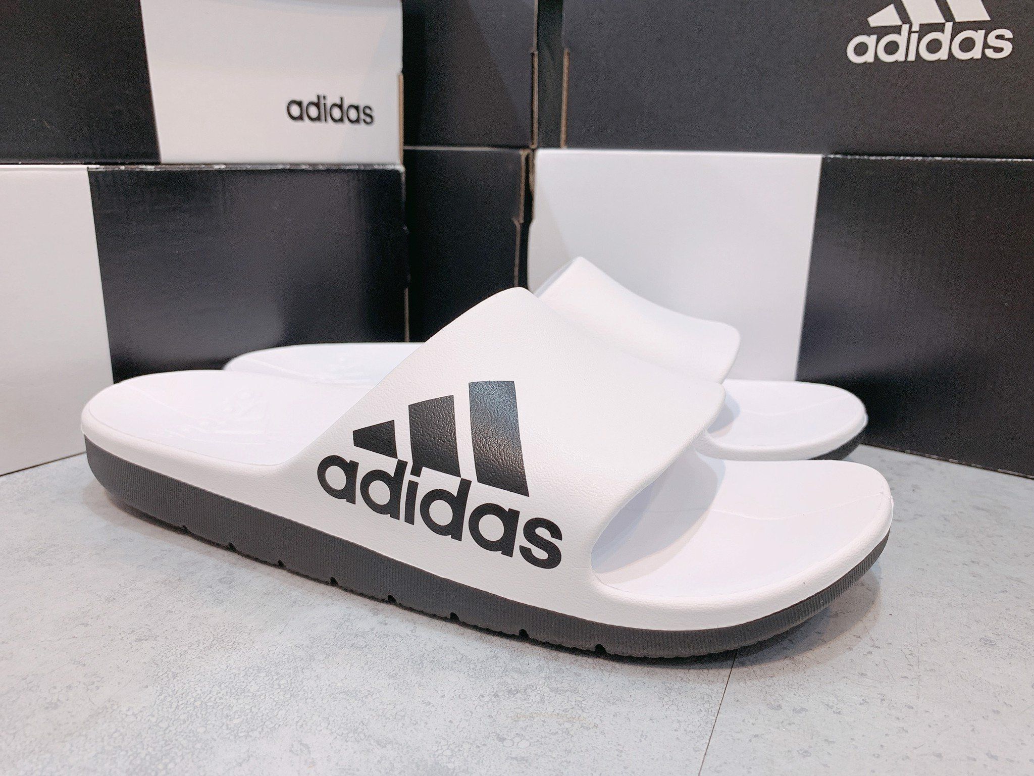  0045 - HÀNG CHÍNH HÃNG - DÉP ADIDAS AQUALETTE CLOUDFOAM SLIDES - *WHITE/BLACK* - 2021** - Code: CM7927 