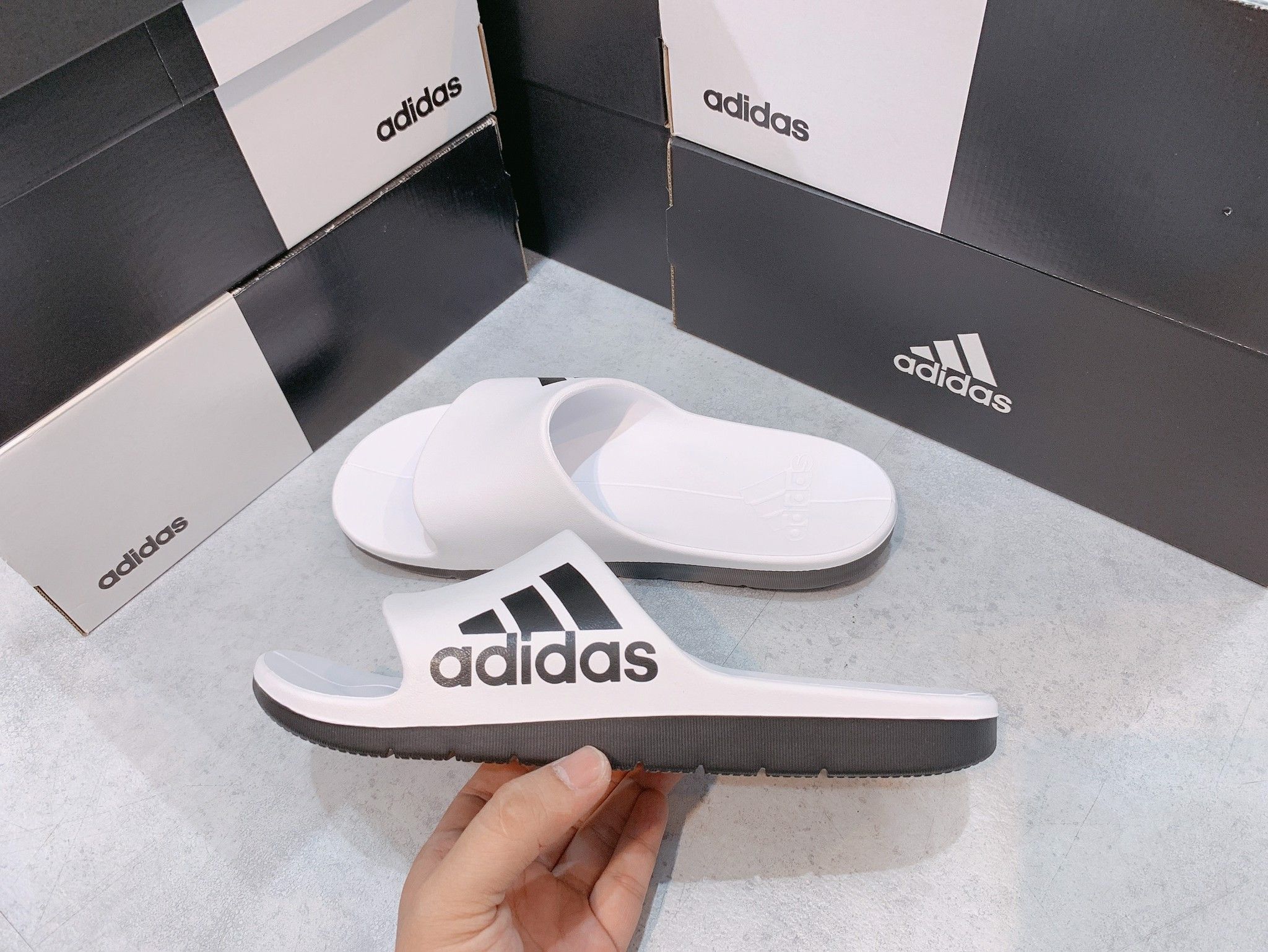  0045 - HÀNG CHÍNH HÃNG - DÉP ADIDAS AQUALETTE CLOUDFOAM SLIDES - *WHITE/BLACK* - 2021** - Code: CM7927 