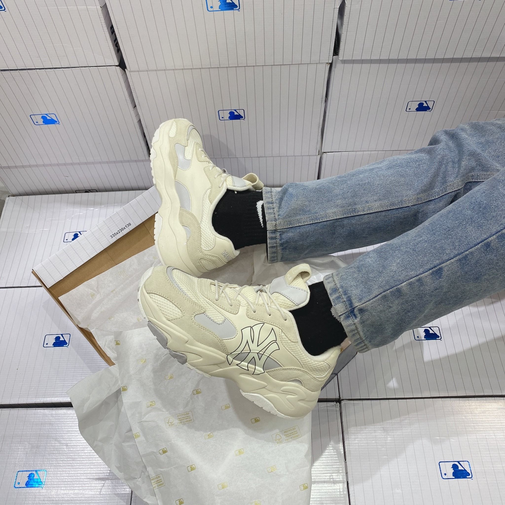  0289 - HÀNG CHÍNH HÃNG - GIÀY SNEAKER MLB CHUNKY LITE - New York màu Cream - Code: 3ASHC3S1N-50CR (4) 