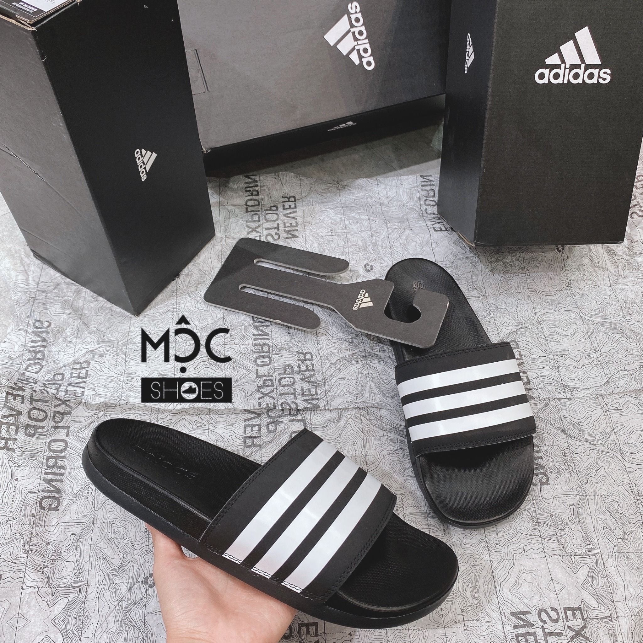  0187 - HÀNG CHÍNH HÃNG - DÉP ADIDAS CLOUDFOAM COMFORT - ĐEN SỌC TRẮNG - (6) - Code: AP9971 