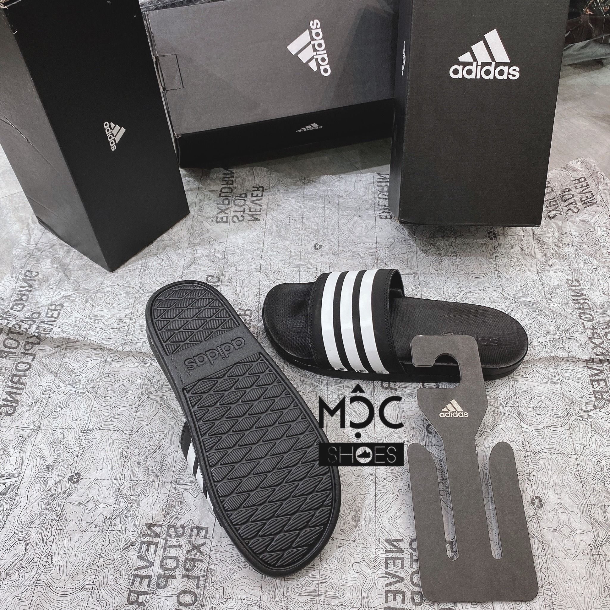  0187 - HÀNG CHÍNH HÃNG - DÉP ADIDAS CLOUDFOAM COMFORT - ĐEN SỌC TRẮNG - (6) - Code: AP9971 