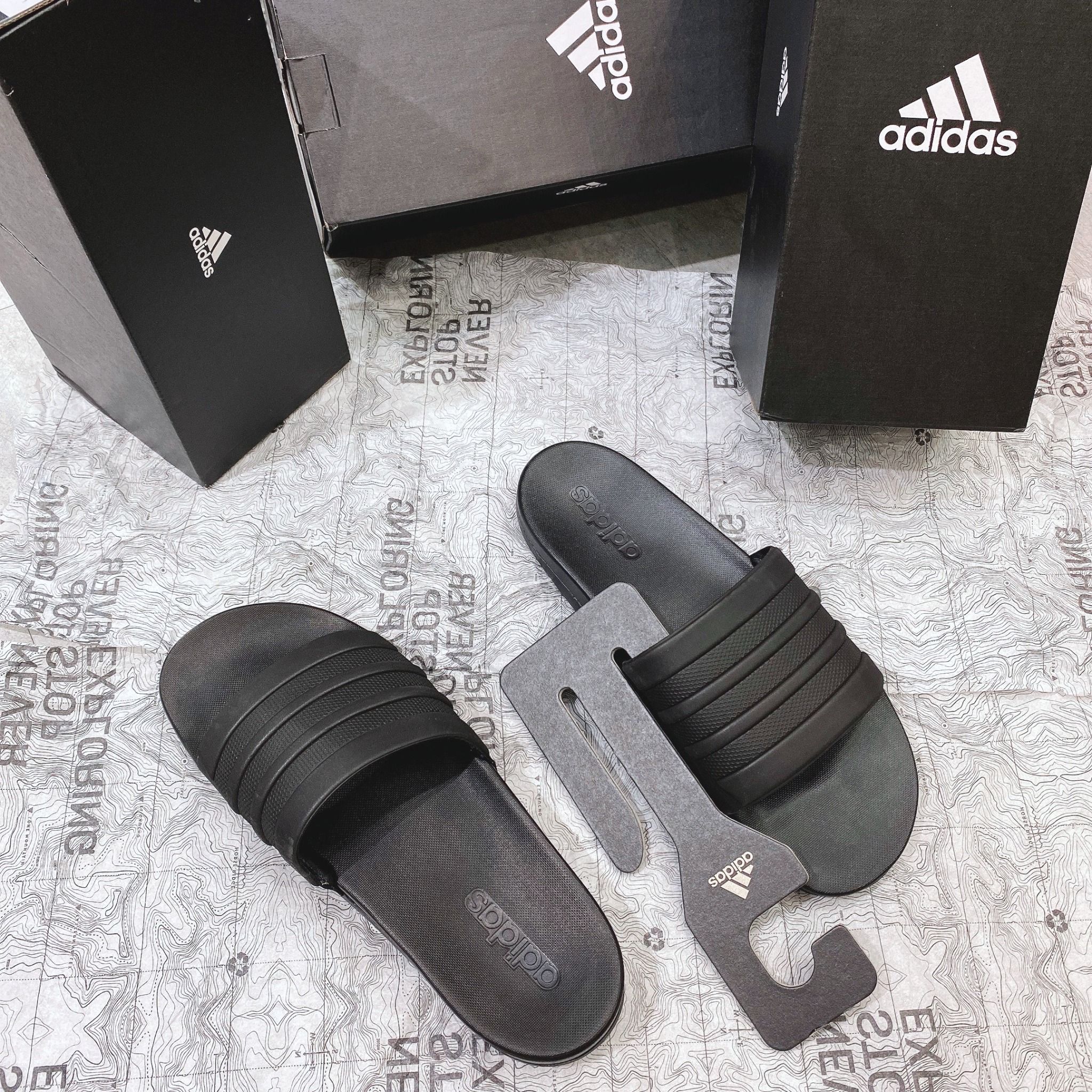  0192 - HÀNG CHÍNH HÃNG - DÉP ADIDAS CLOUDFOAM COMFORT - ALL BLACK - (1) - Code: S82137 