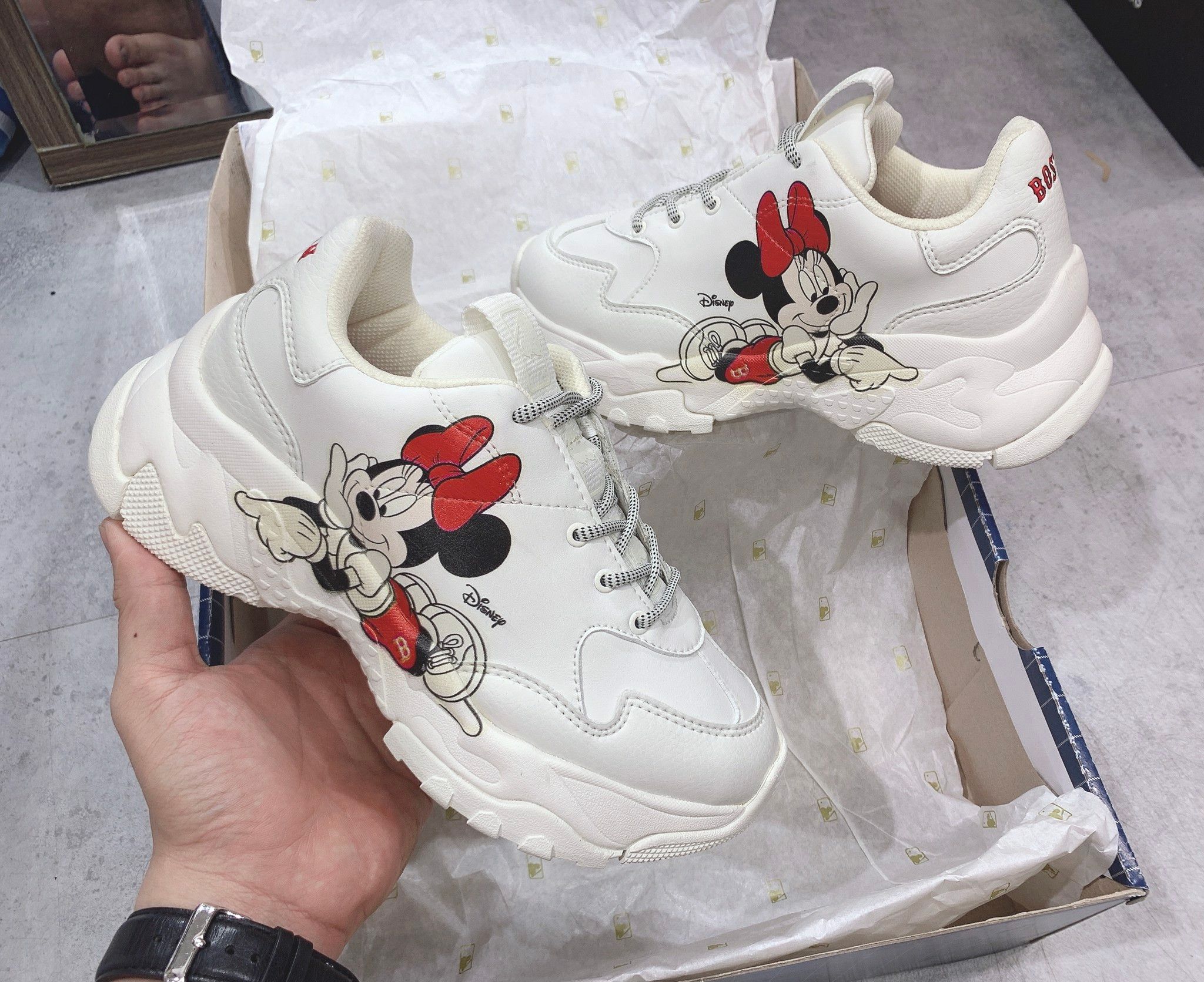  0113 - HÀNG CHÍNH HÃNG - GIÀY SNEAKER MLB CHUNKY MICKEY NẰM - MINNIE IVORY - *MICKEY LOGO* - 2021** - Code: 32SHCF011-43I 