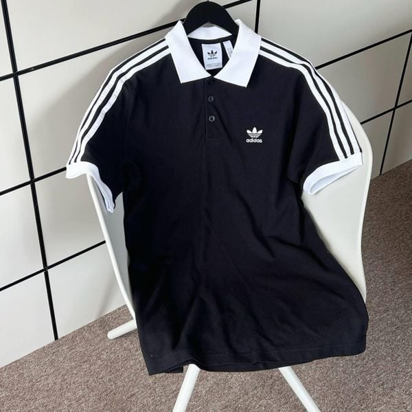  2696 - HÀNG CHÍNH HÃNG - ÁO ADIDAS POLO 2 SỌC CỔ TRẮNG - * BLACK * CODE : IL2501 