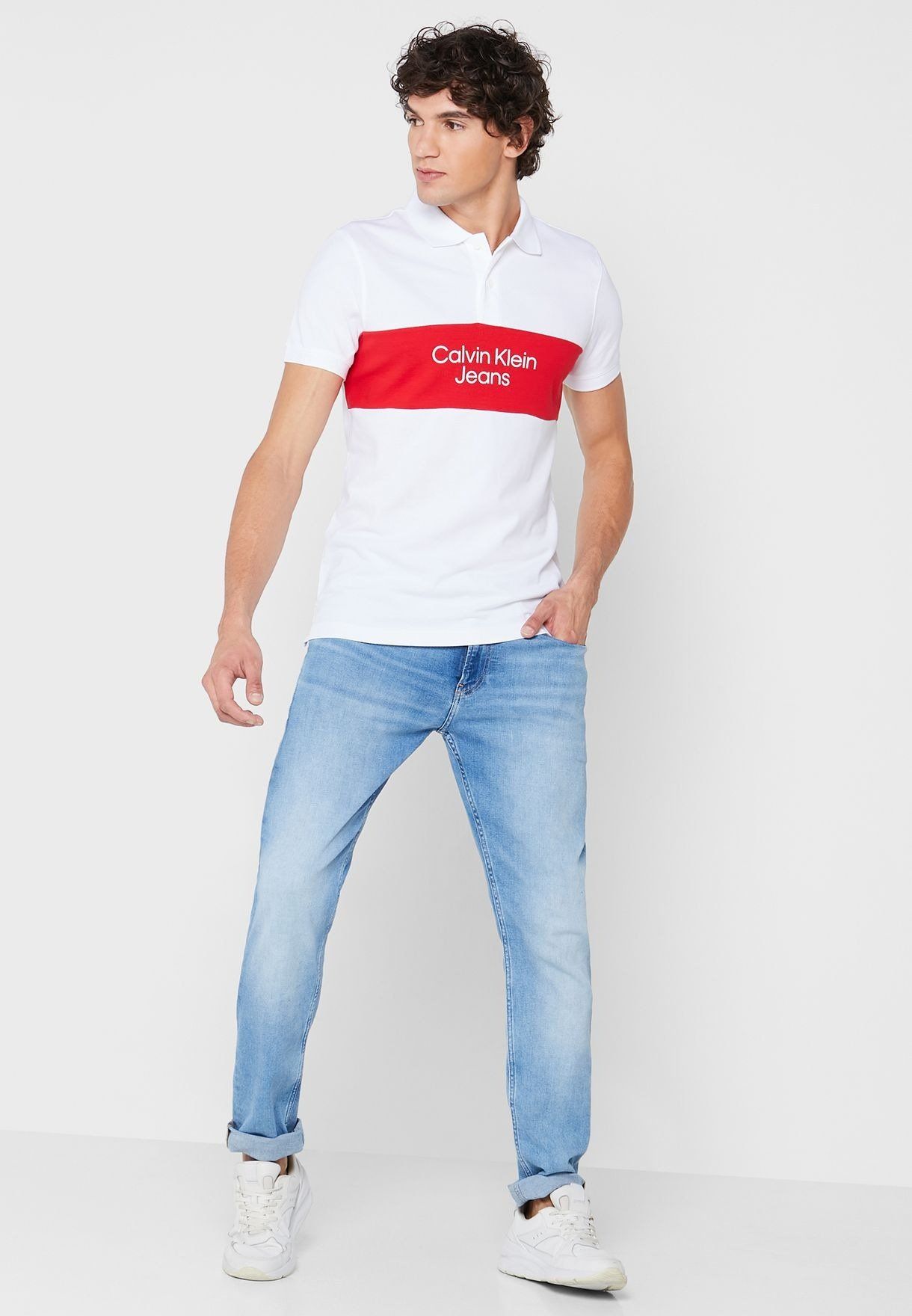  2039 - HÀNG CHÍNH HÃNG - ÁO POLO CALVIN KLEIN - TRẮNG PHỐI CAM - Code: J30J322449 