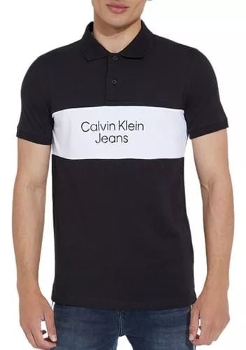  2040 - HÀNG CHÍNH HÃNG - ÁO POLO CALVIN KLEIN - ĐEN PHỐI TRẮNG 