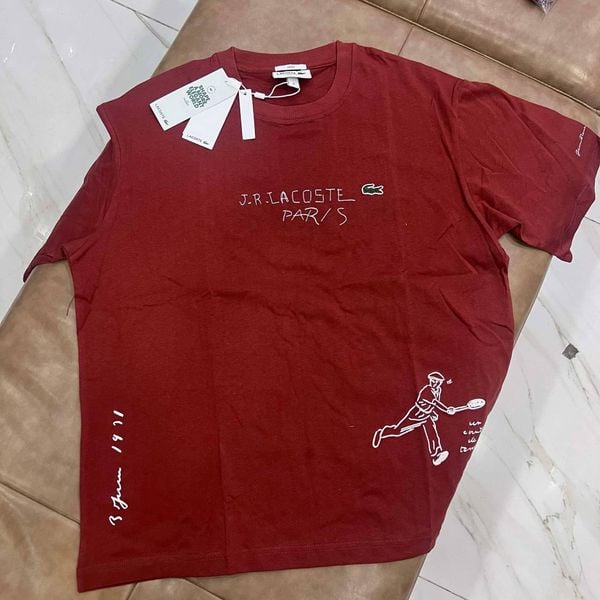  2707 - HÀNG CHÍNH HÃNG - ÁO THUN LACOSTE - LOGO THÊU - NÂU CHỮ TRẮNG - CODE: TH1432 10 SHI 