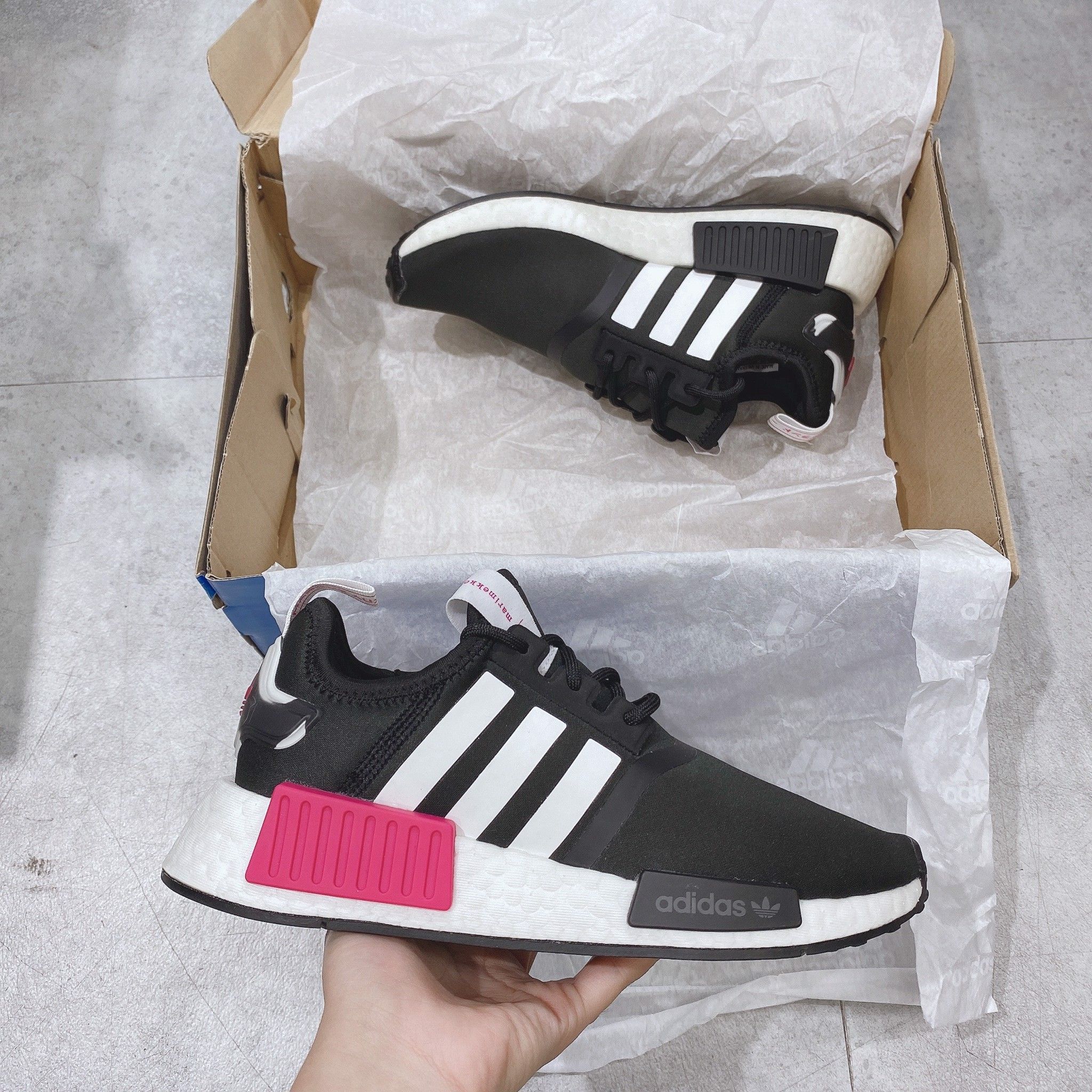  0183 - HÀNG CHÍNH HÃNG - GIÀY ADIDAS NMD (10) - TPU - Đen Đế Trắng - Cục Hồng 