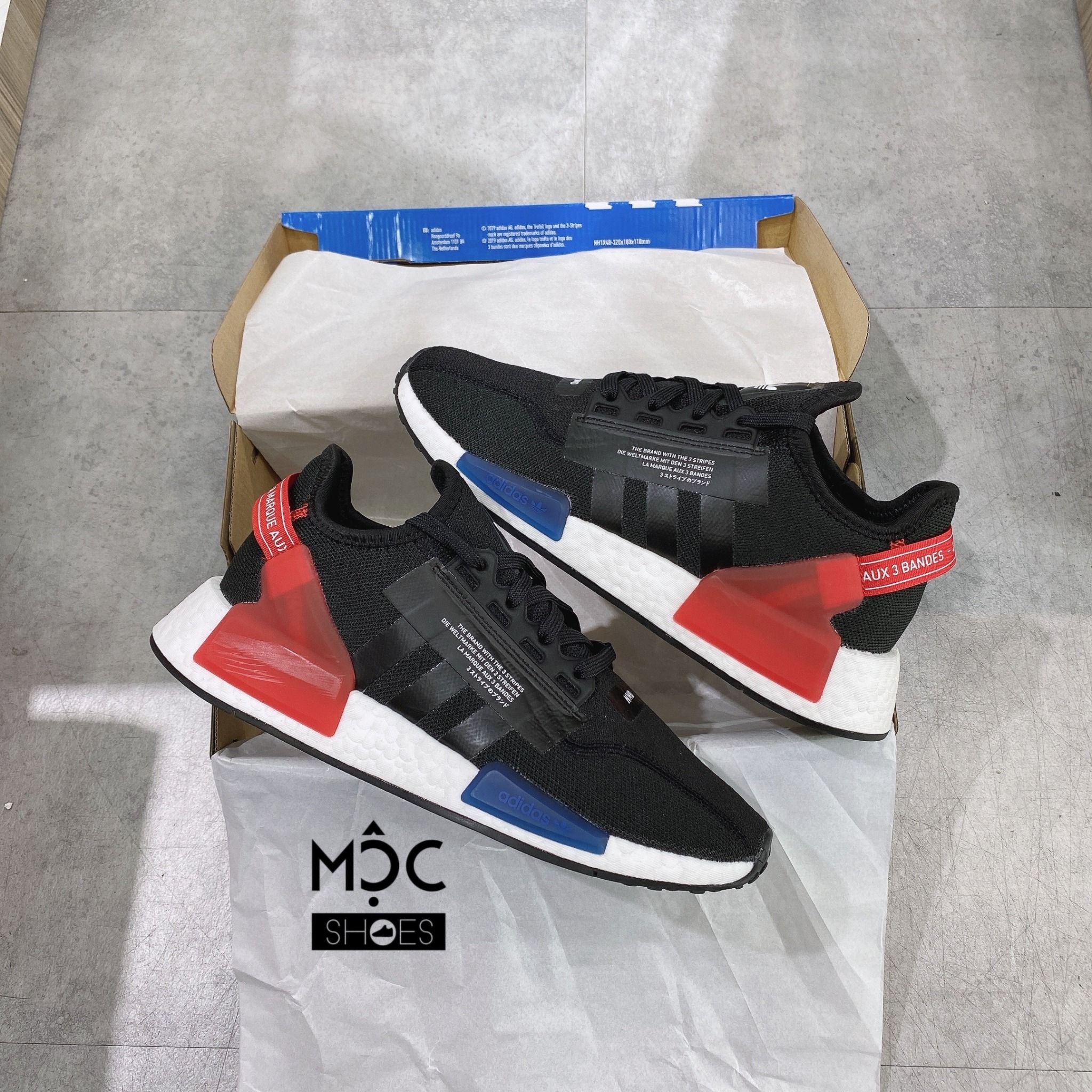  0254 - HÀNG CHÍNH HÃNG - GIÀY ADIDAS NMD (16) - R1V2 Đen Đế Trắng - 2 Cục Xanh Đỏ - MÀU ĐEN - *2022* 