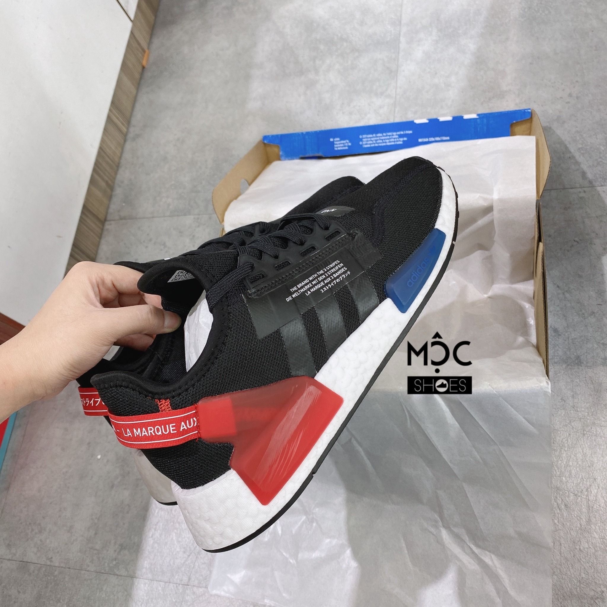  0254 - HÀNG CHÍNH HÃNG - GIÀY ADIDAS NMD (16) - R1V2 Đen Đế Trắng - 2 Cục Xanh Đỏ - MÀU ĐEN - *2022* 