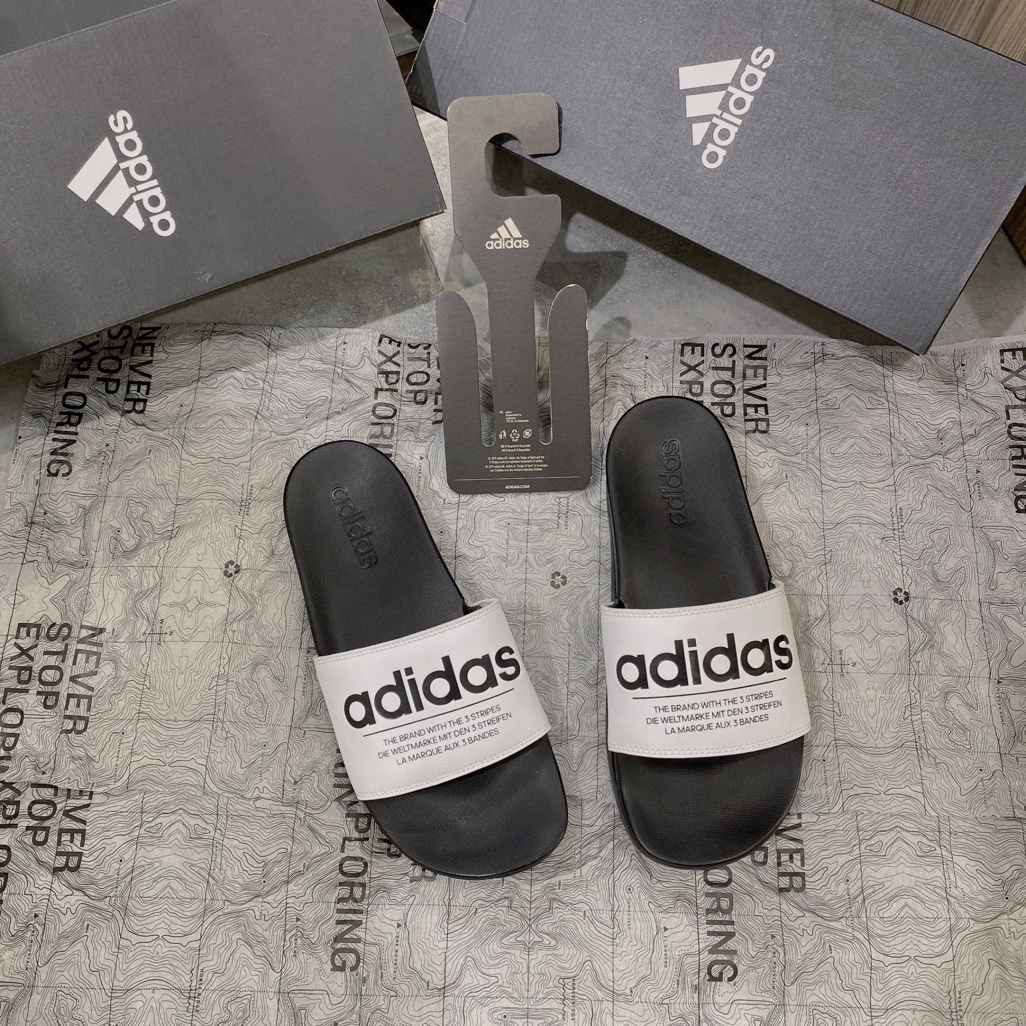  0258 - HÀNG CHÍNH HÃNG - DÉP ADIDAS CLOUDFOAM COMFORT - LOGO QUAI TRẮNG - *BLACK/WHITE* - (12) - Code: 
