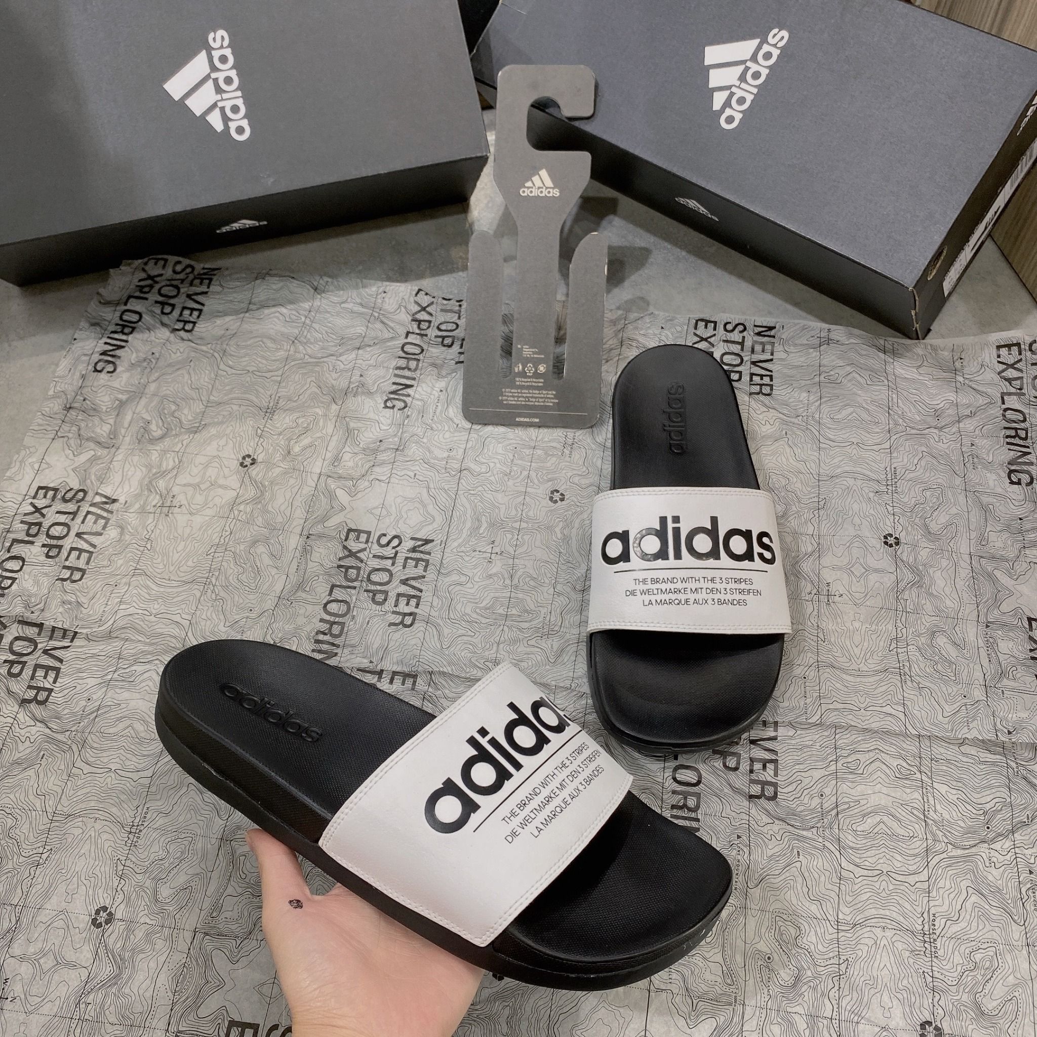  0258 - HÀNG CHÍNH HÃNG - DÉP ADIDAS CLOUDFOAM COMFORT - LOGO QUAI TRẮNG - *BLACK/WHITE* - (12) - Code: 
