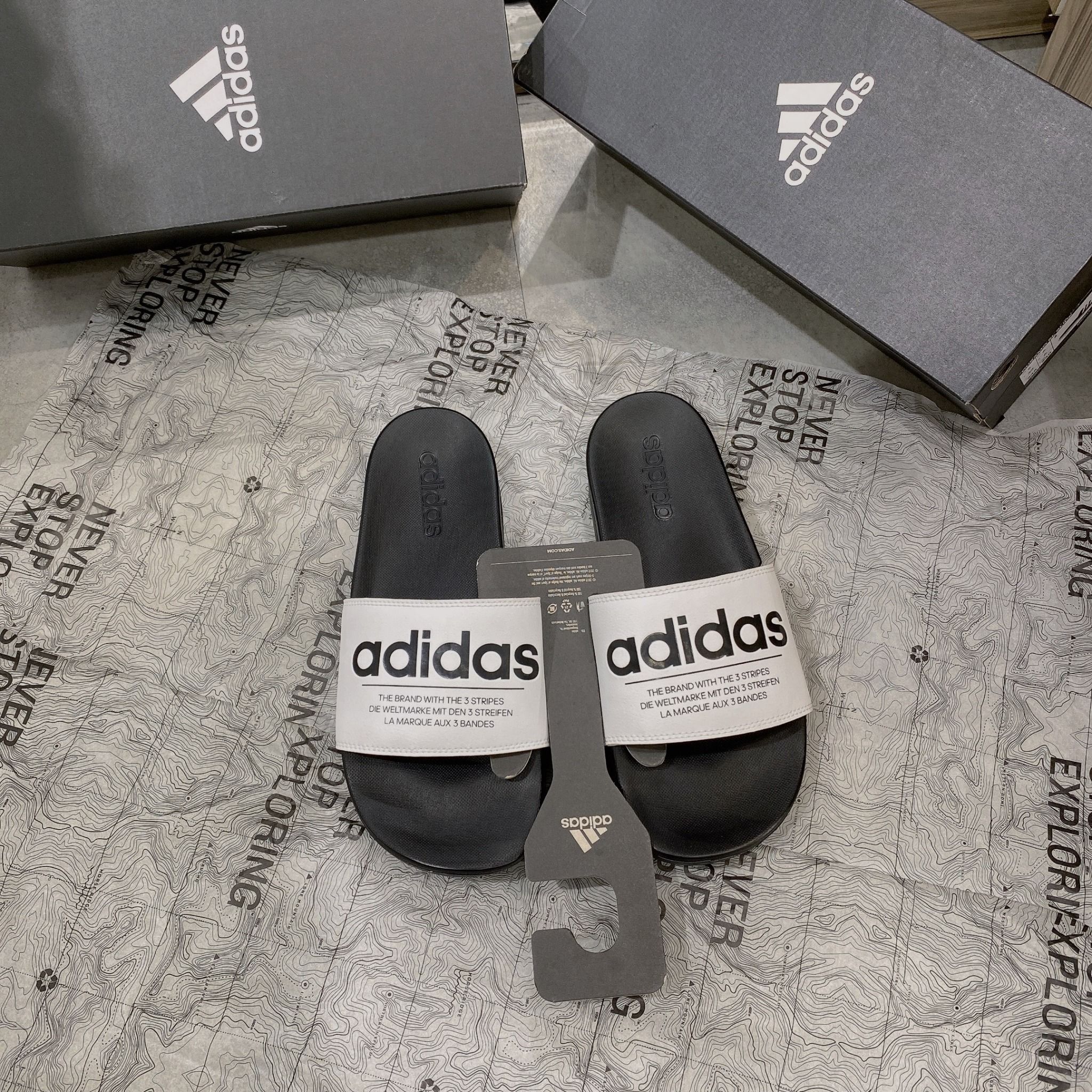  0258 - HÀNG CHÍNH HÃNG - DÉP ADIDAS CLOUDFOAM COMFORT - LOGO QUAI TRẮNG - *BLACK/WHITE* - (12) - Code: 