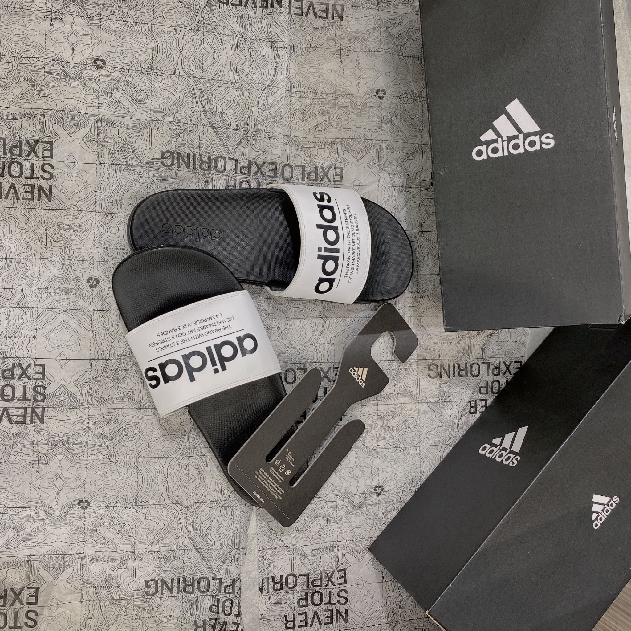  0258 - HÀNG CHÍNH HÃNG - DÉP ADIDAS CLOUDFOAM COMFORT - LOGO QUAI TRẮNG - *BLACK/WHITE* - (12) - Code: 