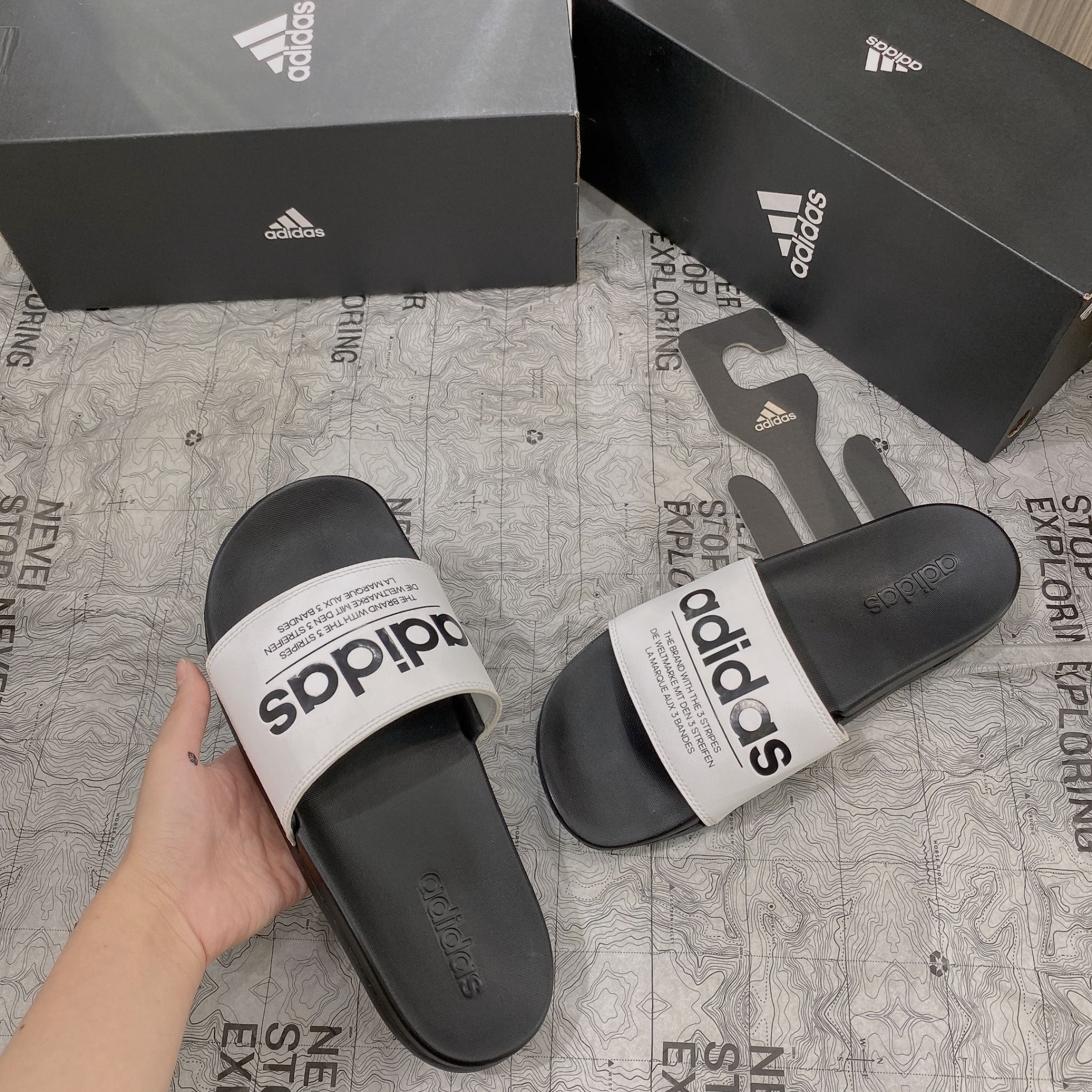  0258 - HÀNG CHÍNH HÃNG - DÉP ADIDAS CLOUDFOAM COMFORT - LOGO QUAI TRẮNG - *BLACK/WHITE* - (12) - Code: 