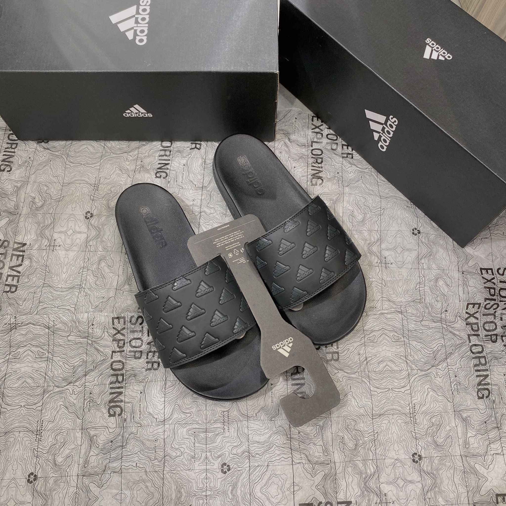  0259 - HÀNG CHÍNH HÃNG - DÉP ADIDAS CLOUDFOAM COMFORT - LOGO IN CHÌM FULLBLACK - *BLACK* 