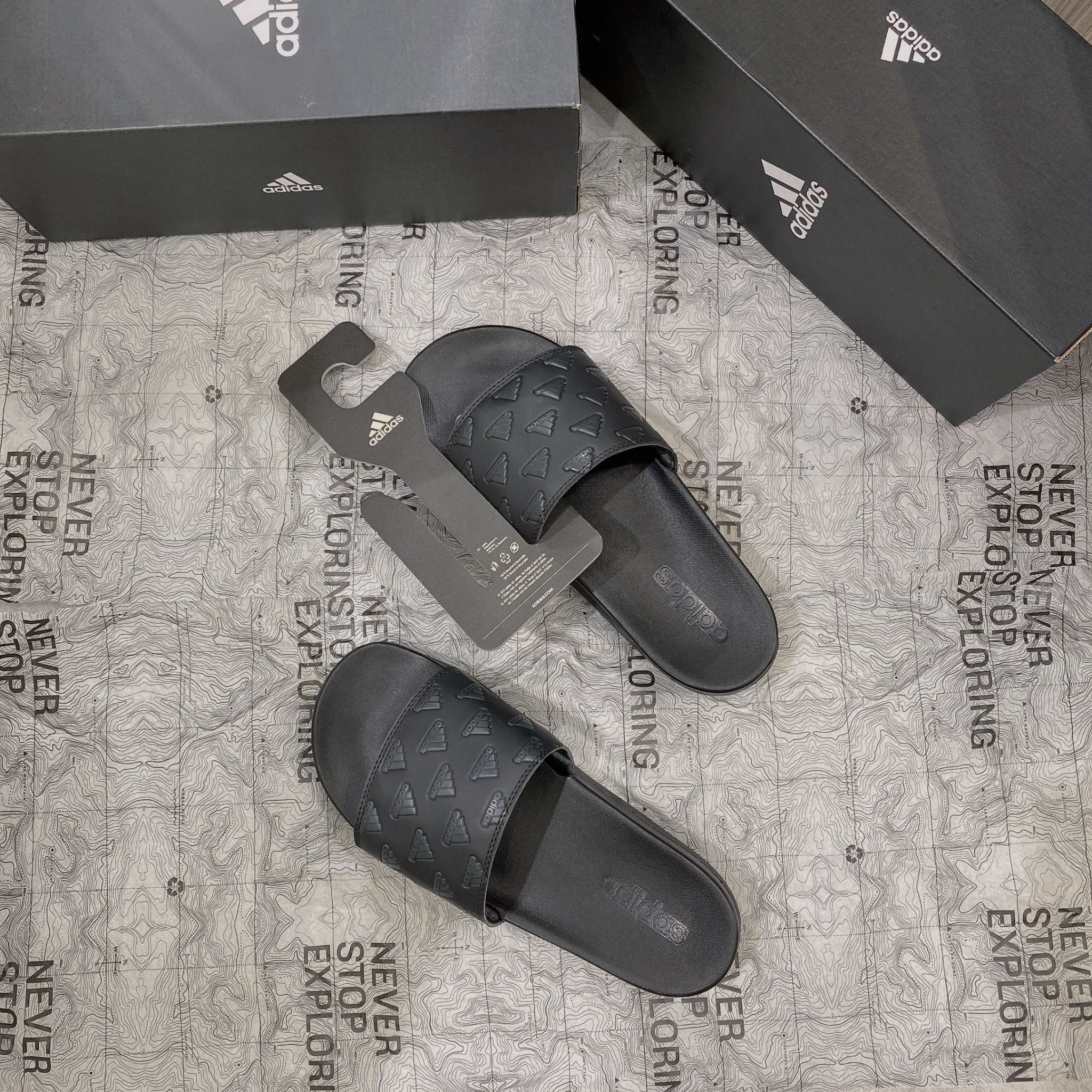  0259 - HÀNG CHÍNH HÃNG - DÉP ADIDAS CLOUDFOAM COMFORT - LOGO IN CHÌM FULLBLACK - *BLACK* 