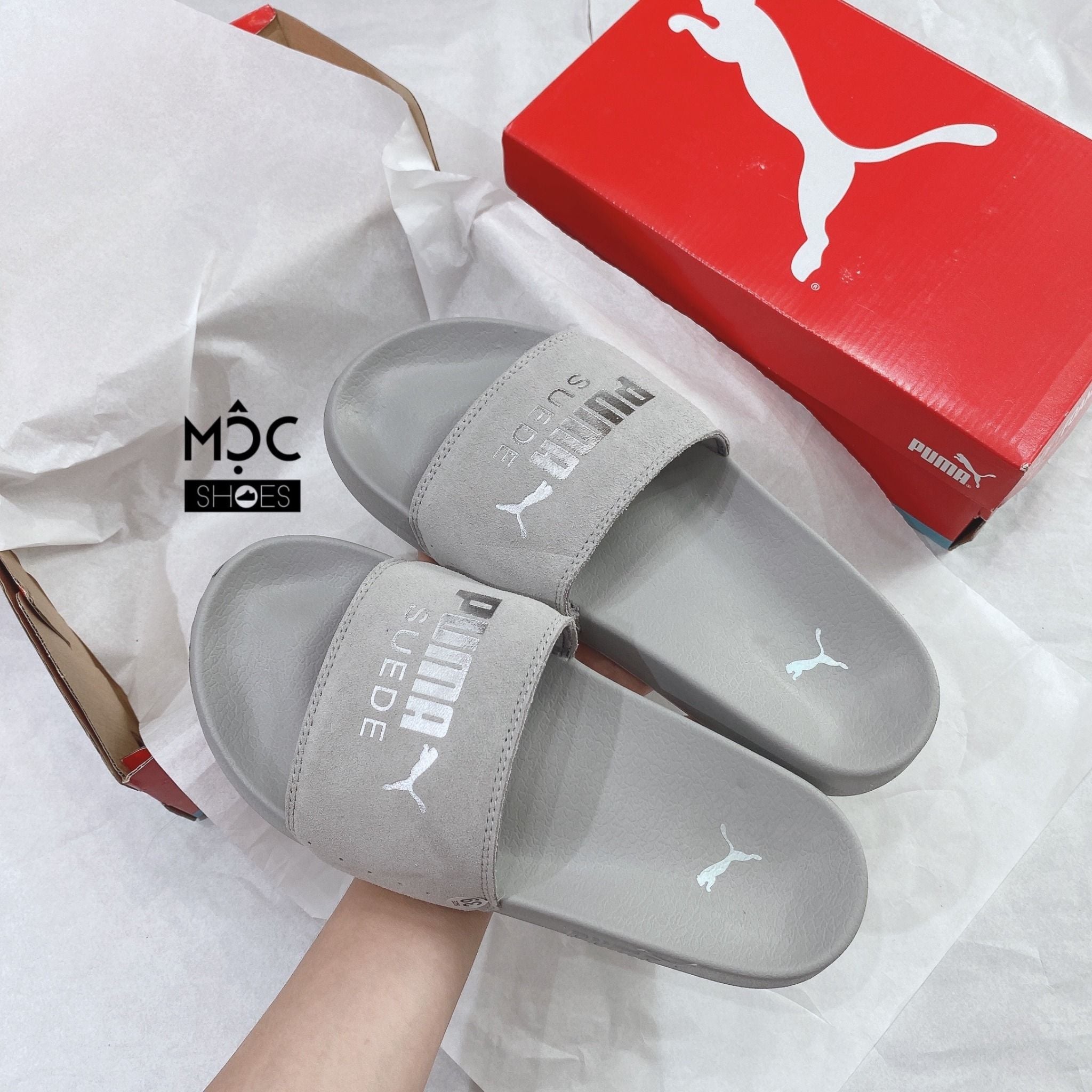  0317 - HÀNG CHÍNH HÃNG - DÉP PUMA SUEDE  LEADCAT - *GREY / LOGO SILVER* - 2022** 