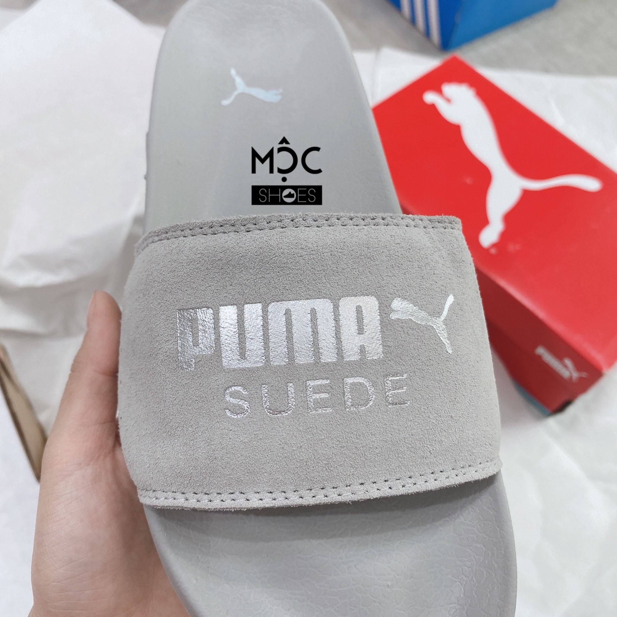  0317 - HÀNG CHÍNH HÃNG - DÉP PUMA SUEDE  LEADCAT - *GREY / LOGO SILVER* - 2022** 