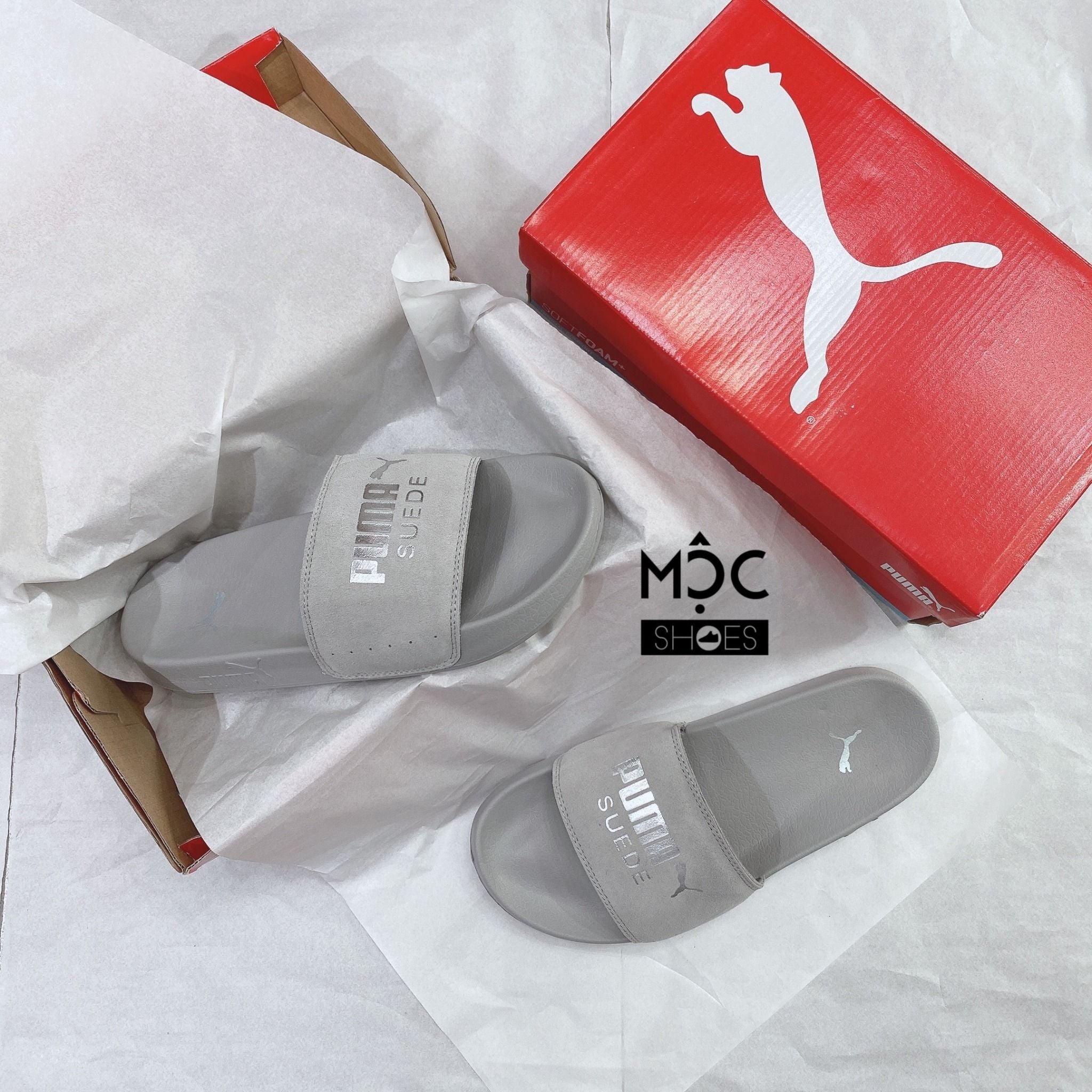  0317 - HÀNG CHÍNH HÃNG - DÉP PUMA SUEDE  LEADCAT - *GREY / LOGO SILVER* - 2022** 