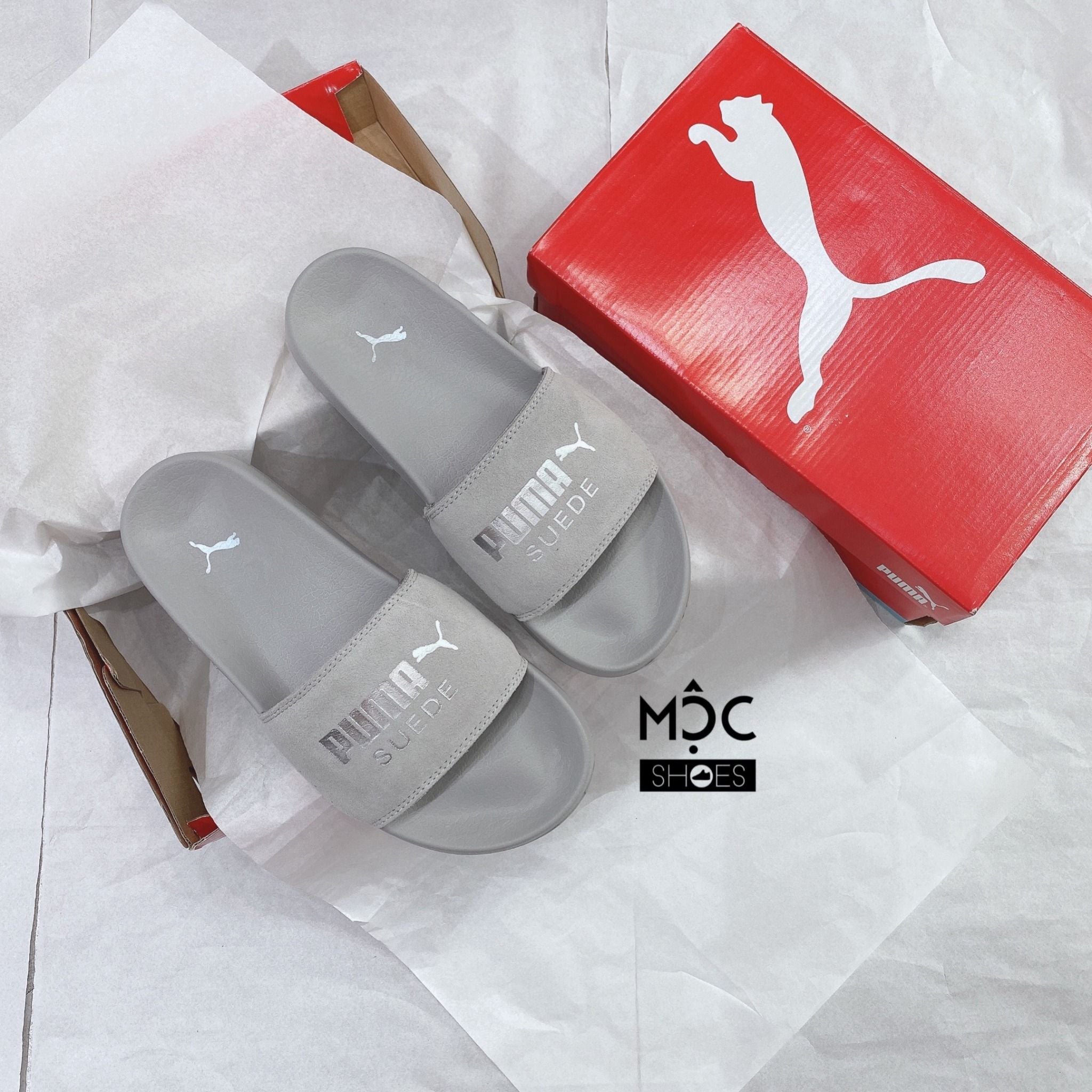  0317 - HÀNG CHÍNH HÃNG - DÉP PUMA SUEDE  LEADCAT - *GREY / LOGO SILVER* - 2022** 