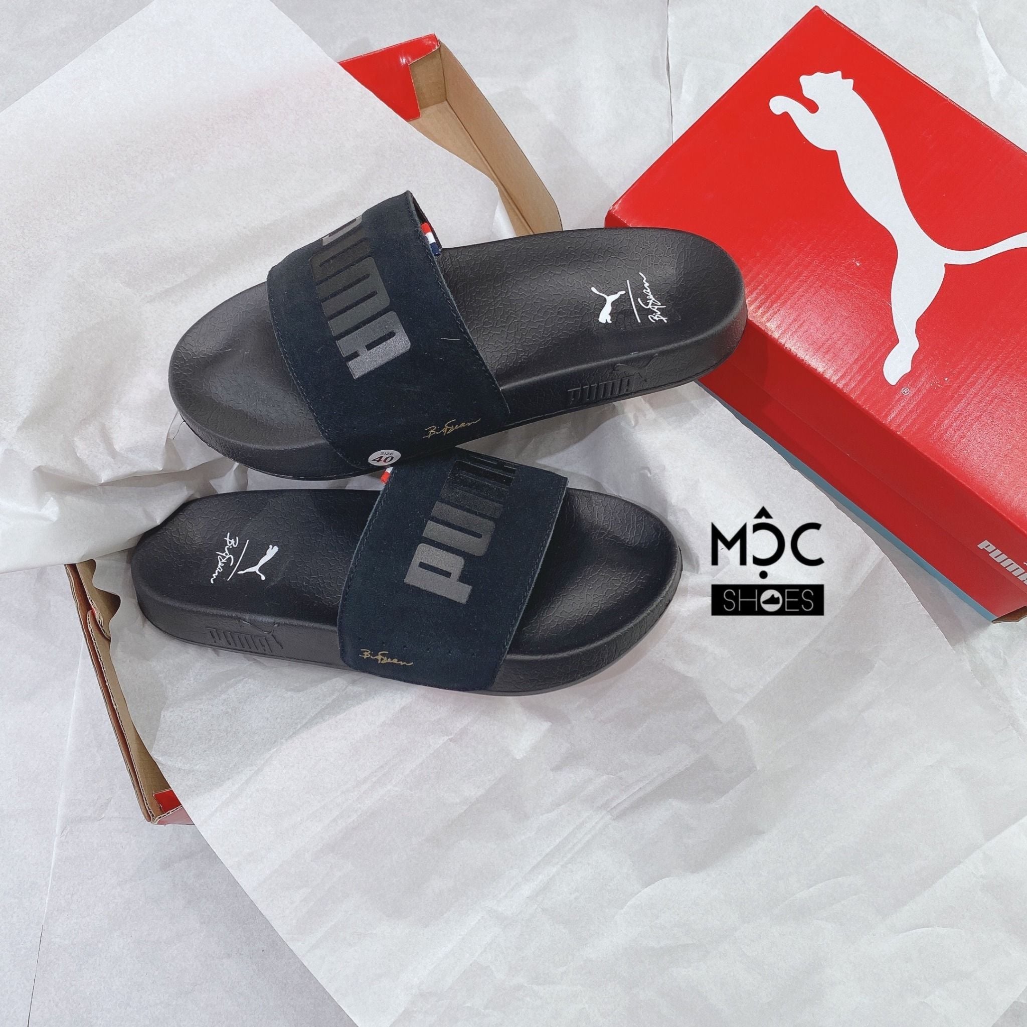  0318 - HÀNG CHÍNH HÃNG - DÉP PUMA SUEDE  LEADCAT - *ĐEN / CỜ PHÁP* - 2022** 