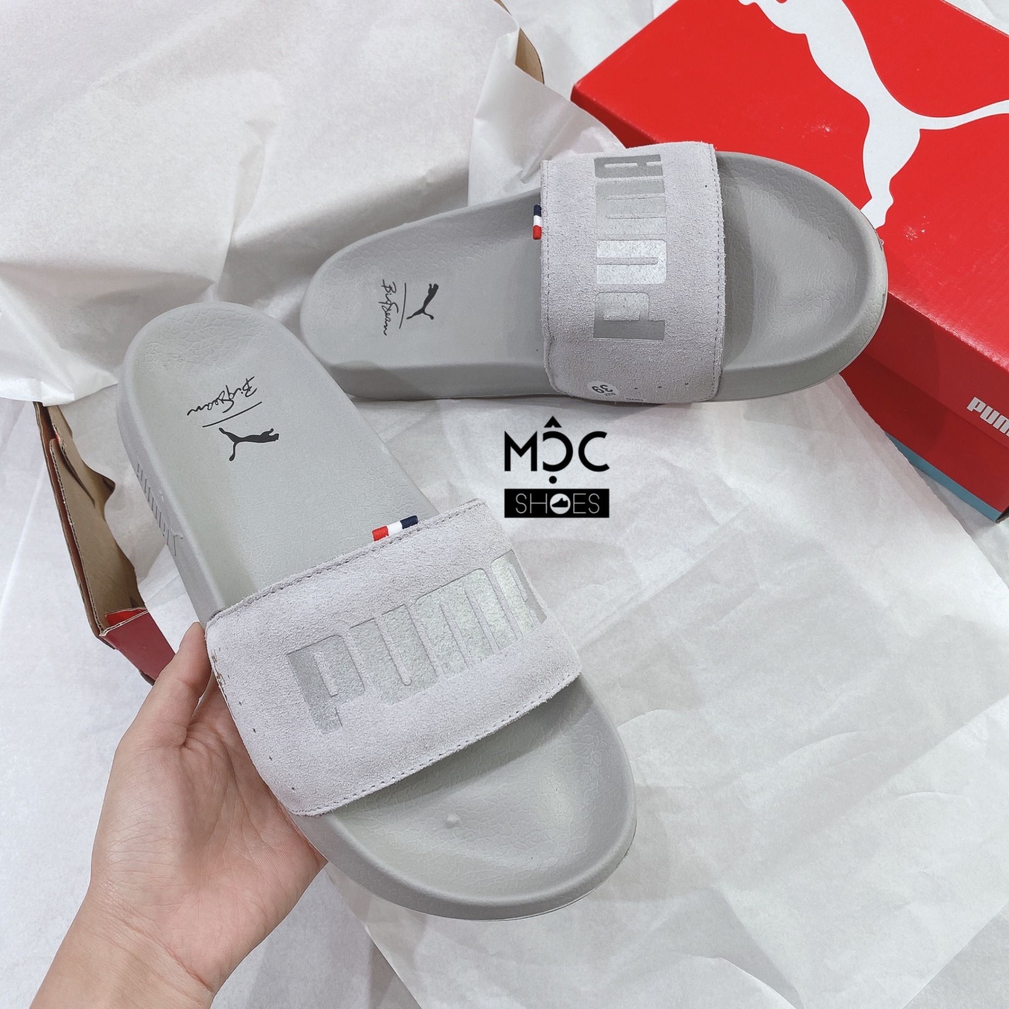  0319 - HÀNG CHÍNH HÃNG - DÉP PUMA SUEDE  LEADCAT - *GREY / CỜ PHÁP* - 2022** 