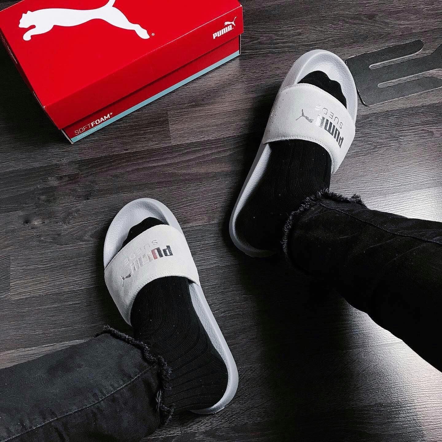  0317 - HÀNG CHÍNH HÃNG - DÉP PUMA SUEDE  LEADCAT - *GREY / LOGO SILVER* - 2022** 