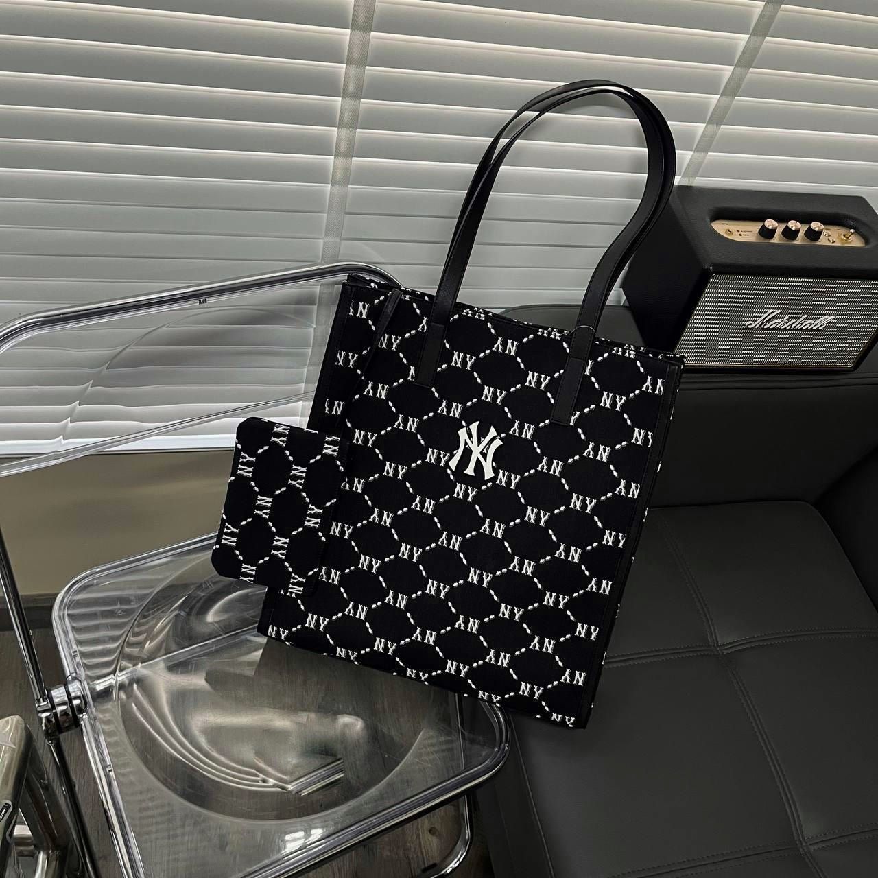  0437 - HÀNG CHÍNH HÃNG - Túi TOTE MLB họa tiết Monogram Shopping - *ĐEN DENIM* - Code: 3AORM012N-50BKS 