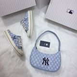  0435 - HÀNG CHÍNH HÃNG - TÚI MLB MONOGRAM HOBO BAG NEW YORK - *BABY BLUE* - CODE: 3ABQS012N-50BLL 