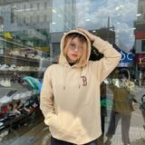  0511 - HÀNG CHÍNH HÃNG - ÁO HOODIE TAY DÀI CÓ MŨ MLB HOẠ TIẾT B ZICZAC MÀU *BEIGE/BROWN* 2022 