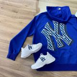  0510 - HÀNG CHÍNH HÃNG - ÁO HOODIE TAY DÀI CÓ MŨ MLB HOẠ TIẾT NY ZICZAC MÀU *DARK BLUE/XANH DƯƠNG* 2022 