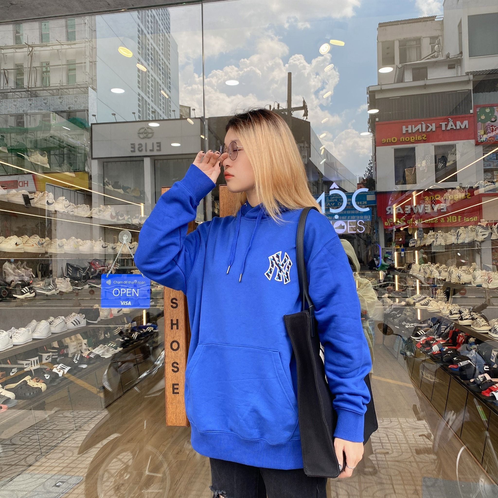  0510 - HÀNG CHÍNH HÃNG - ÁO HOODIE TAY DÀI CÓ MŨ MLB HOẠ TIẾT NY ZICZAC MÀU *DARK BLUE/XANH DƯƠNG* 2022 