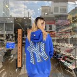  0510 - HÀNG CHÍNH HÃNG - ÁO HOODIE TAY DÀI CÓ MŨ MLB HOẠ TIẾT NY ZICZAC MÀU *DARK BLUE/XANH DƯƠNG* 2022 